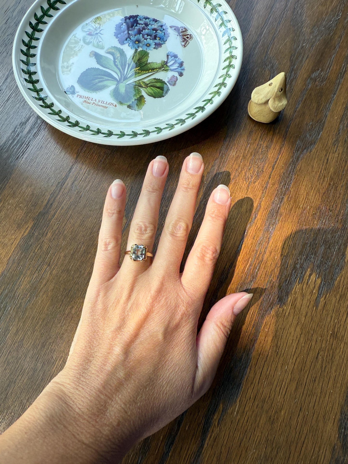 AQUAMARINE Sweet Antique Pale Blue 10k Gold Ring Rectangular Cut Early 1900s Stacker Icy Romantic Gift Daily Wearer Geometric Square