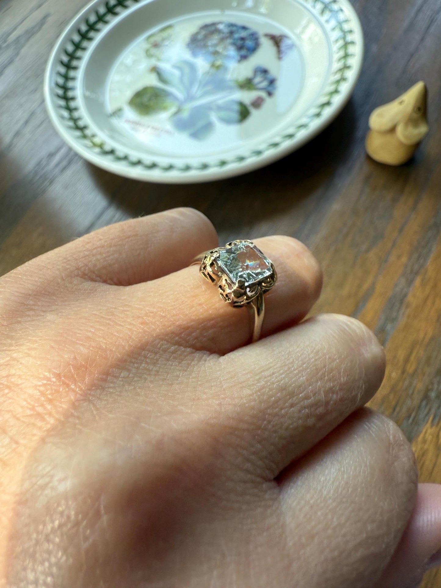 AQUAMARINE Sweet Antique Pale Blue 10k Gold Ring Rectangular Cut Early 1900s Stacker Icy Romantic Gift Daily Wearer Geometric Square