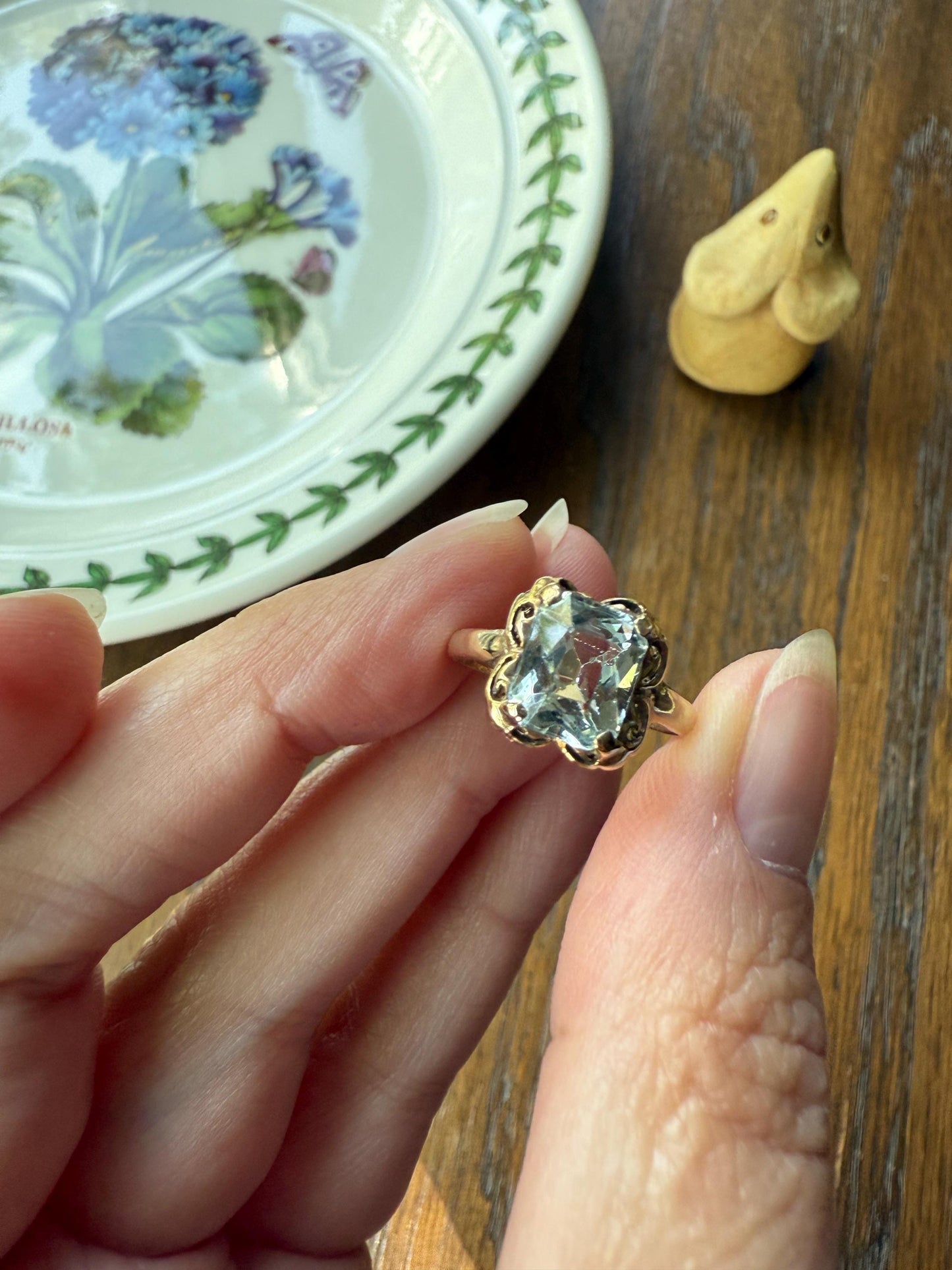 AQUAMARINE Sweet Antique Pale Blue 10k Gold Ring Rectangular Cut Early 1900s Stacker Icy Romantic Gift Daily Wearer Geometric Square