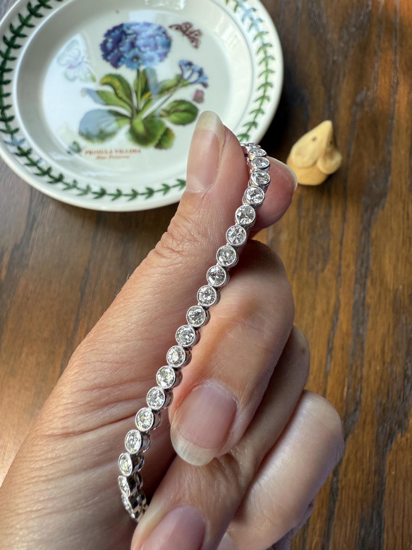 Art Deco 5.1 Carat 49 Old Mine & Transitional Cut DIAMOND Tennis Bracelet 18k White Gold Vintage Bezel Set Milgrain Wriststack 5Ctw Stacker