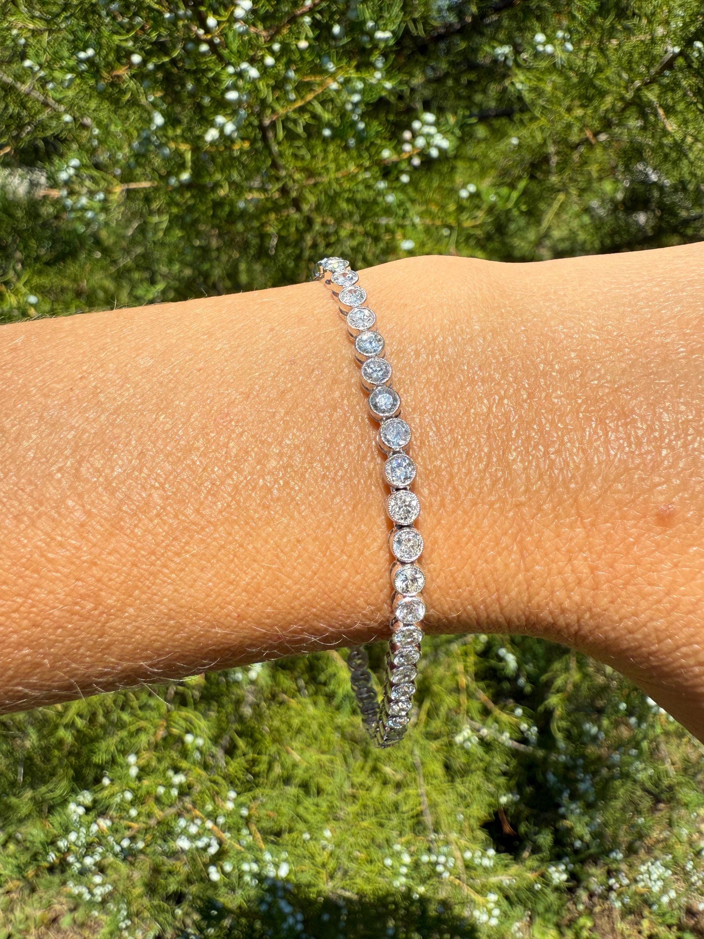 Art Deco 5.1 Carat 49 Old Mine & Transitional Cut DIAMOND Tennis Bracelet 18k White Gold Vintage Bezel Set Milgrain Wriststack 5Ctw Stacker