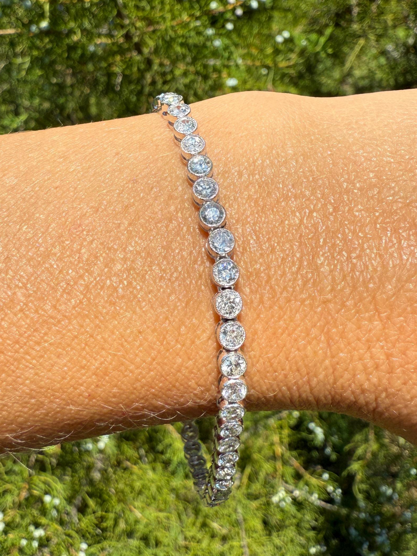 Art Deco 5.1 Carat 49 Old Mine & Transitional Cut DIAMOND Tennis Bracelet 18k White Gold Vintage Bezel Set Milgrain Wriststack 5Ctw Stacker