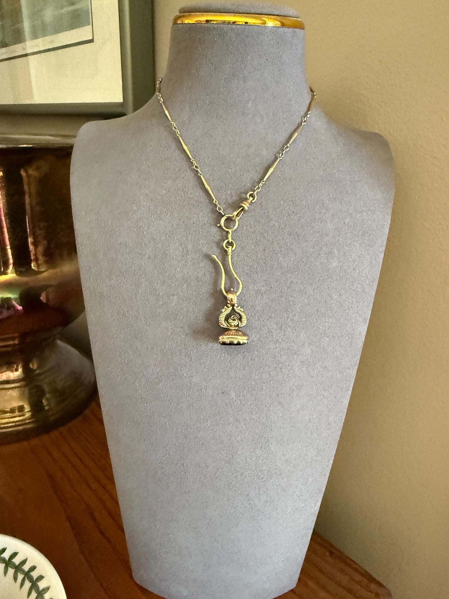 DOVE Bird Nest Figural ROSE Flower Antique VICTORIAN Smoky Quartz Fob 1800s Wax Seal Intaglio Pendant 10k Gold Cased Ornate Romantic Gift