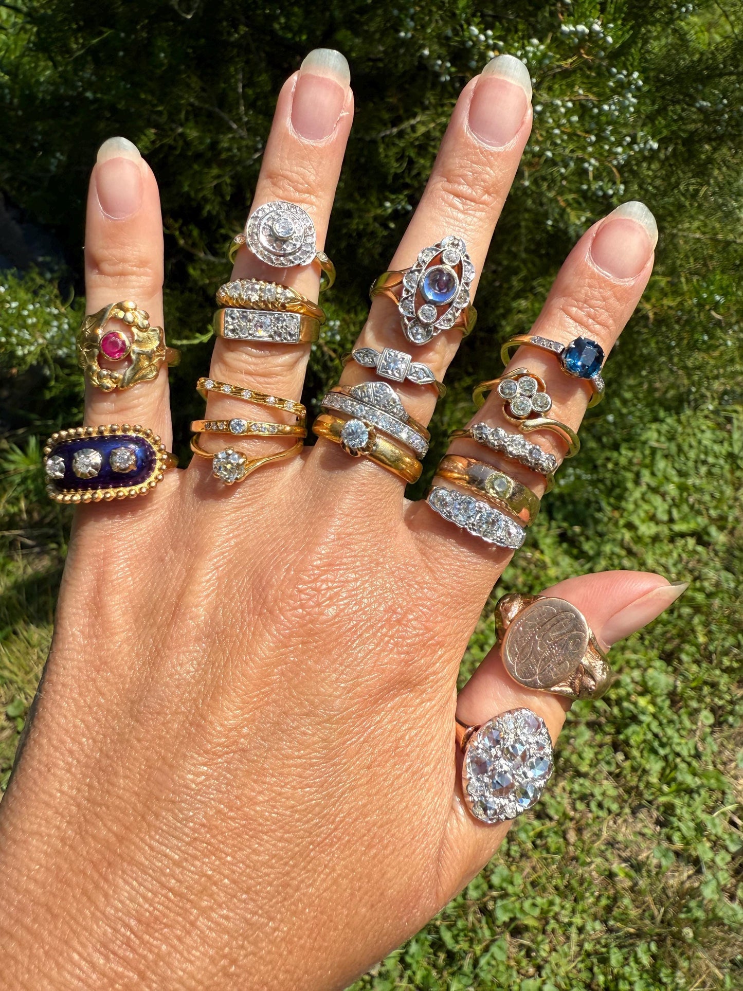 French Antique Old Cut Blue Green SAPPHIRE Rose Cut DIAMOND Natural Antique Solitaire w/ Accents Alt Engagement Ring Stacker Belle Epoque