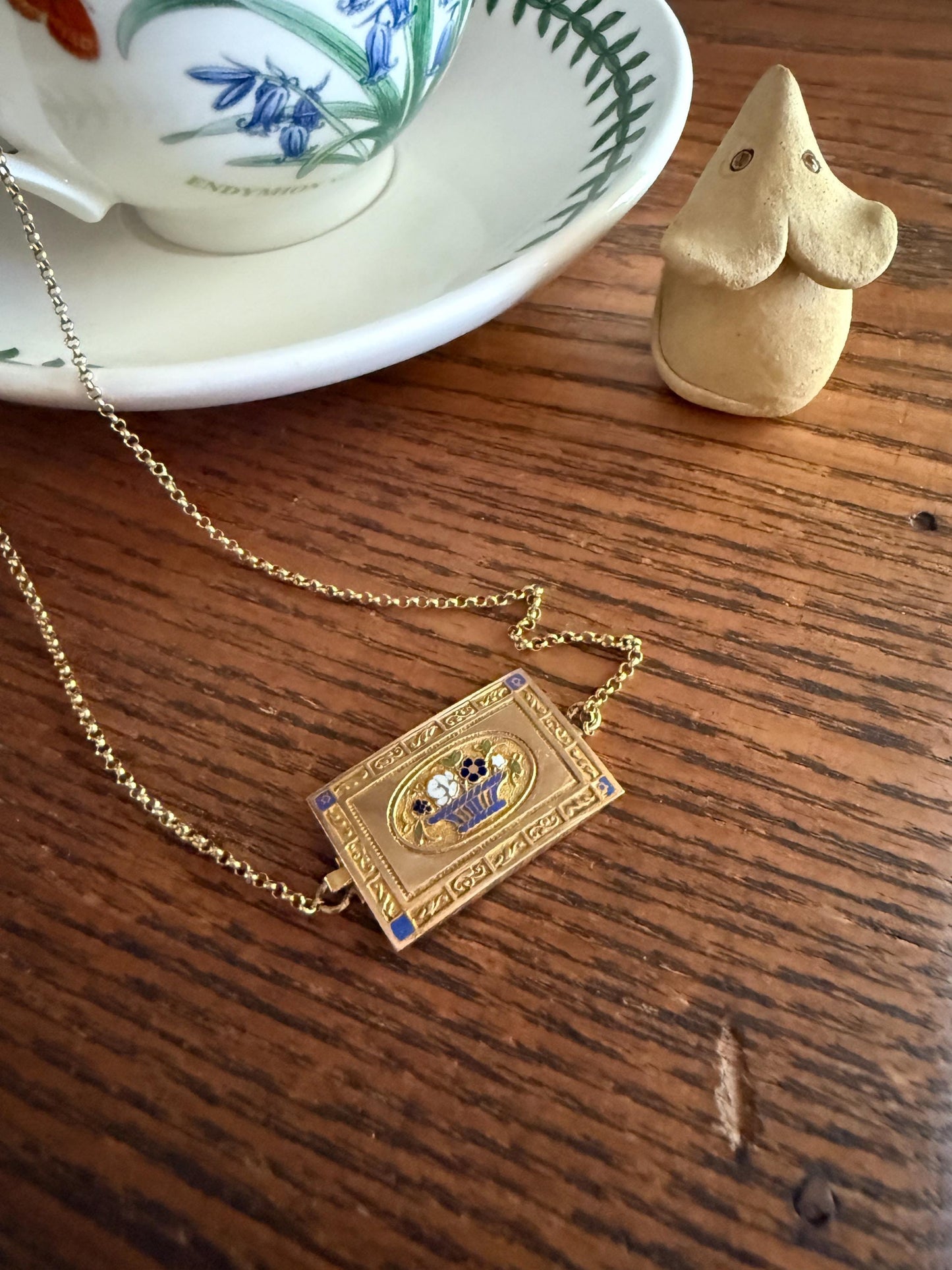 PANSY Rectangle Clasp XL French Traditional Antique Cable Rolo Chain Enamel 18k GOLD Victorian Choker Necklace Pendant Holder Solid Belcher