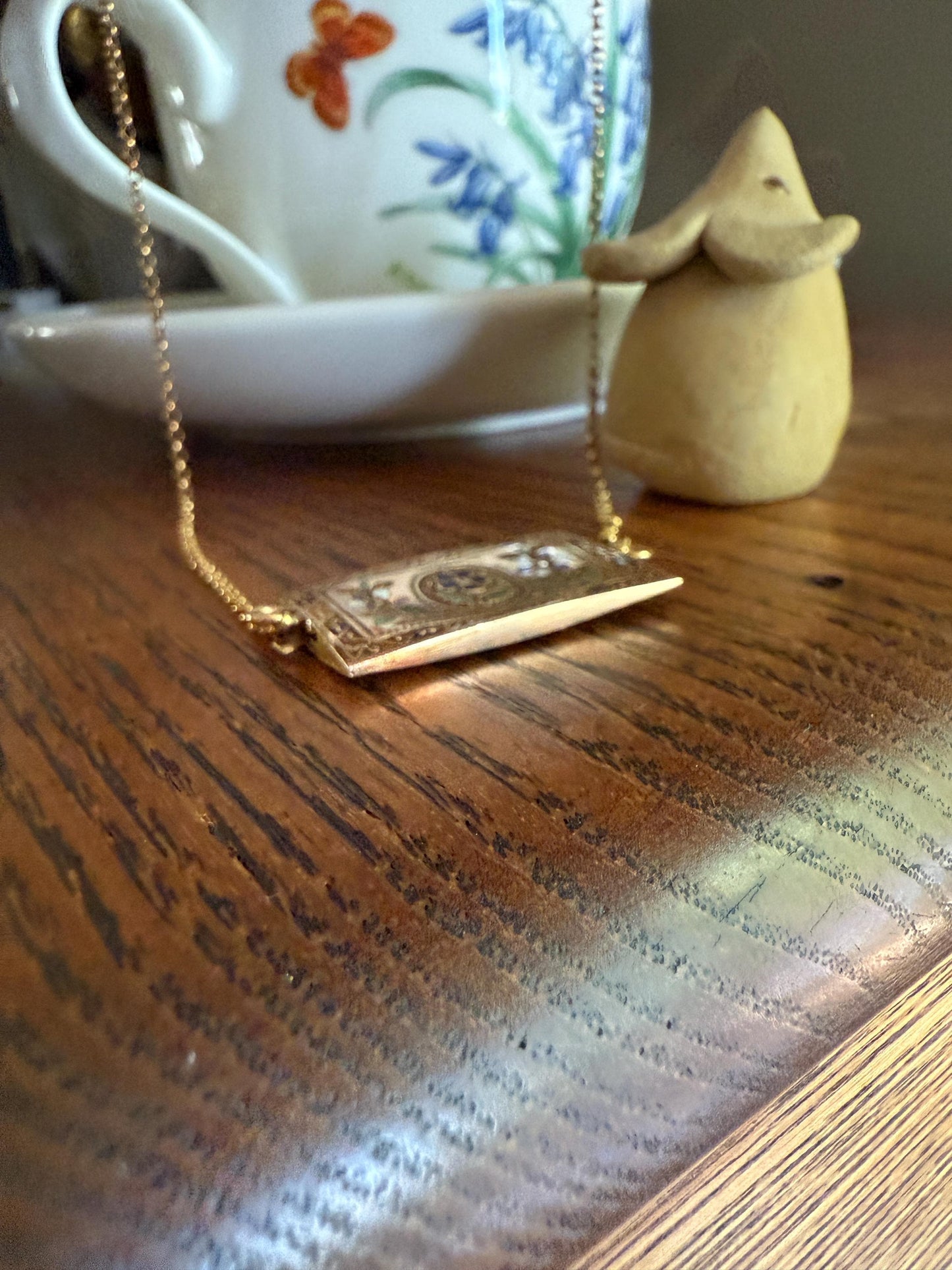 PANSY Rectangle Clasp XL French Traditional Antique Cable Rolo Chain Enamel 18k GOLD Victorian Choker Necklace Pendant Holder Solid Belcher