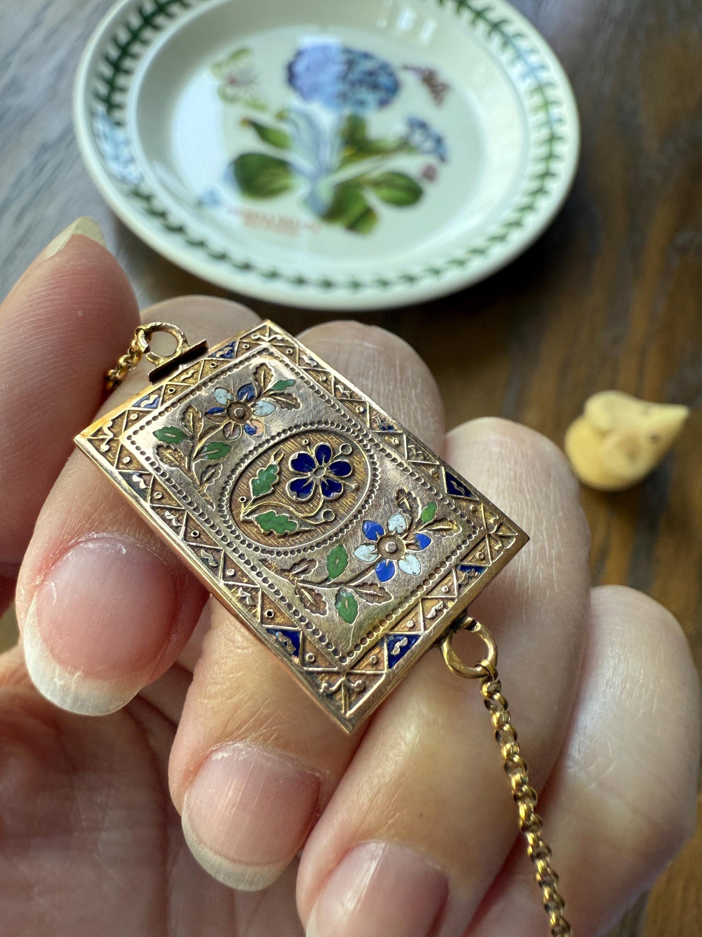 PANSY Rectangle Clasp XL French Traditional Antique Cable Rolo Chain Enamel 18k GOLD Victorian Choker Necklace Pendant Holder Solid Belcher