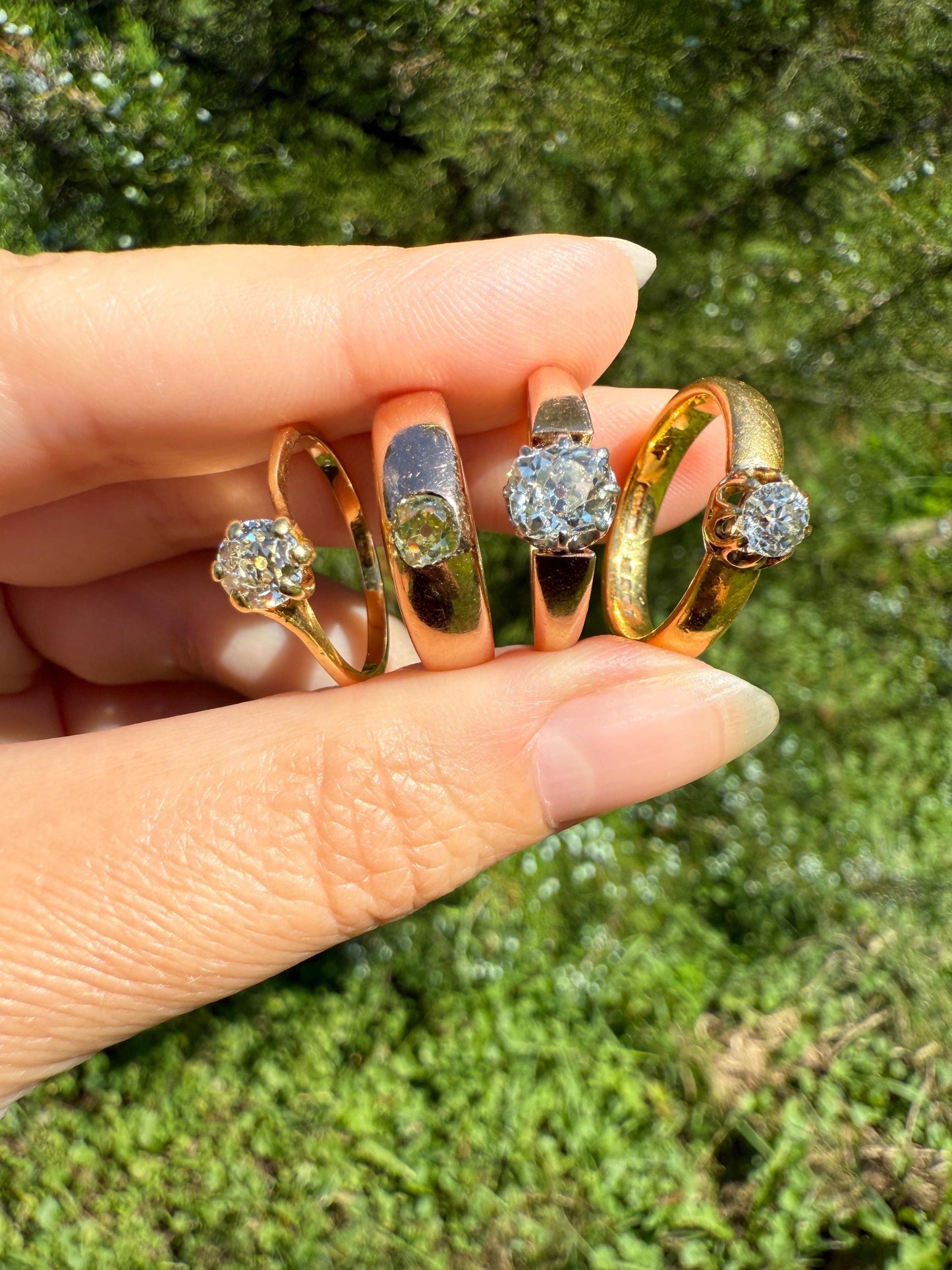 Antique Eye Clean .3 Carat Fancy Light Greenish YELLOW Old Mine Cut DIAMOND Gypsy Ring 18k Rosy Gold Chunky Band Gift Stacker Unisex OMC