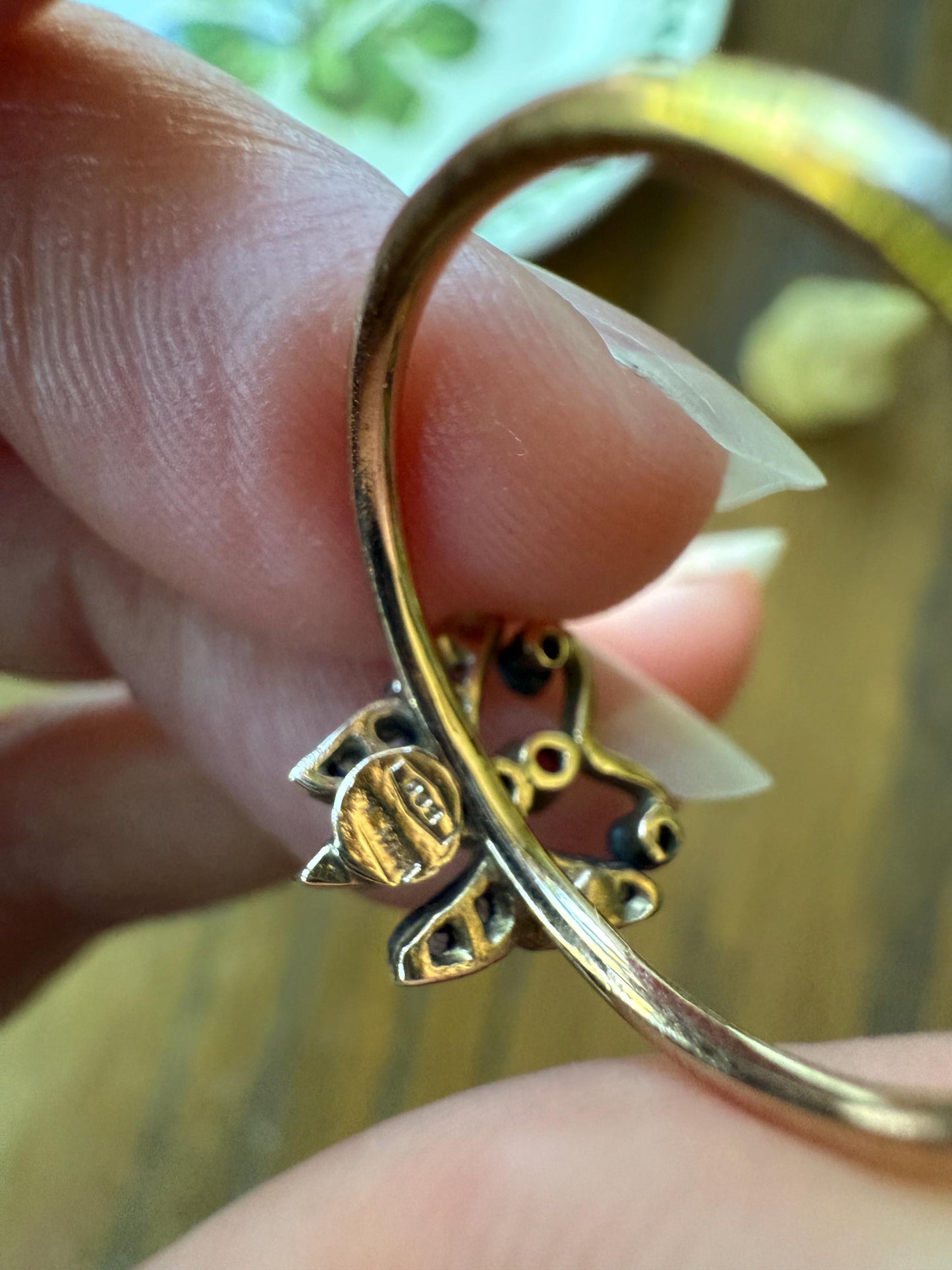 BUTTERFLY Antique Figural Ring Dainty Stacker Rose Cut DIAMOND Three RUBY 12k Gold 14k & Silver Whimsical Stacker Unique Gift