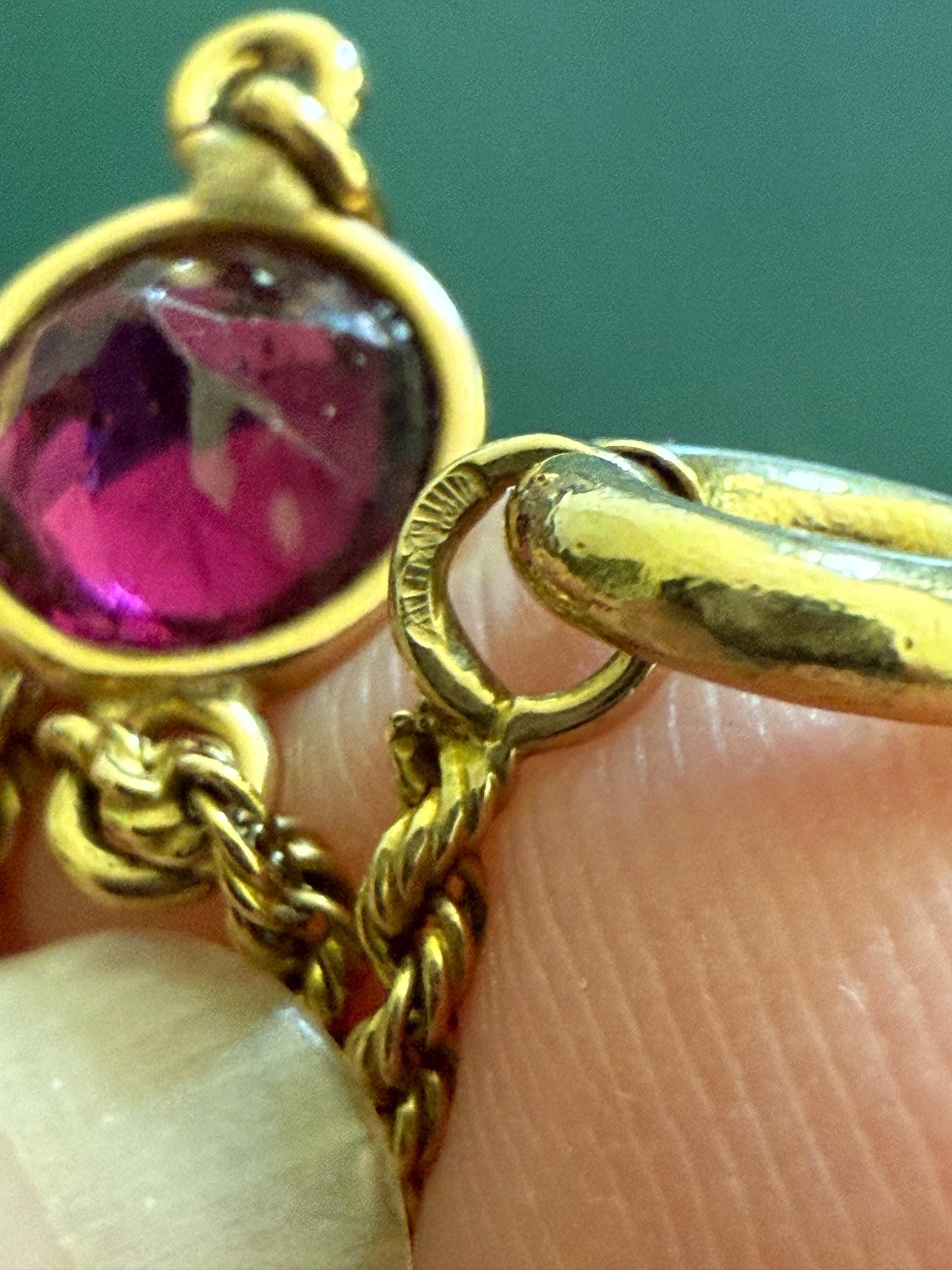 Victorian X Long Antique GARNET Station Chain Guard 67 Inch (!) 5.5 FEET 22g 14k GOLD Necklace Berry Pink Purple Neckmess Body Chain Gift