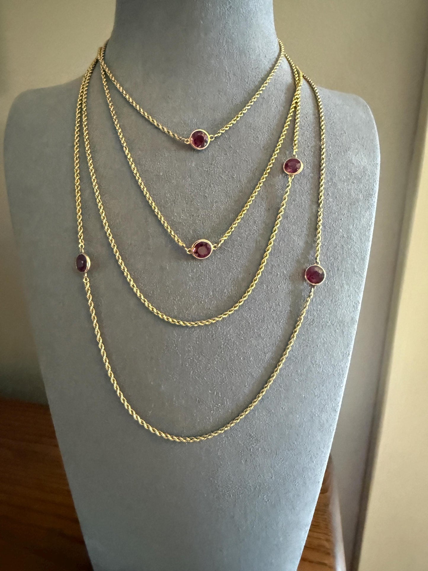 Victorian X Long Antique GARNET Station Chain Guard 67 Inch (!) 5.5 FEET 22g 14k GOLD Necklace Berry Pink Purple Neckmess Body Chain Gift