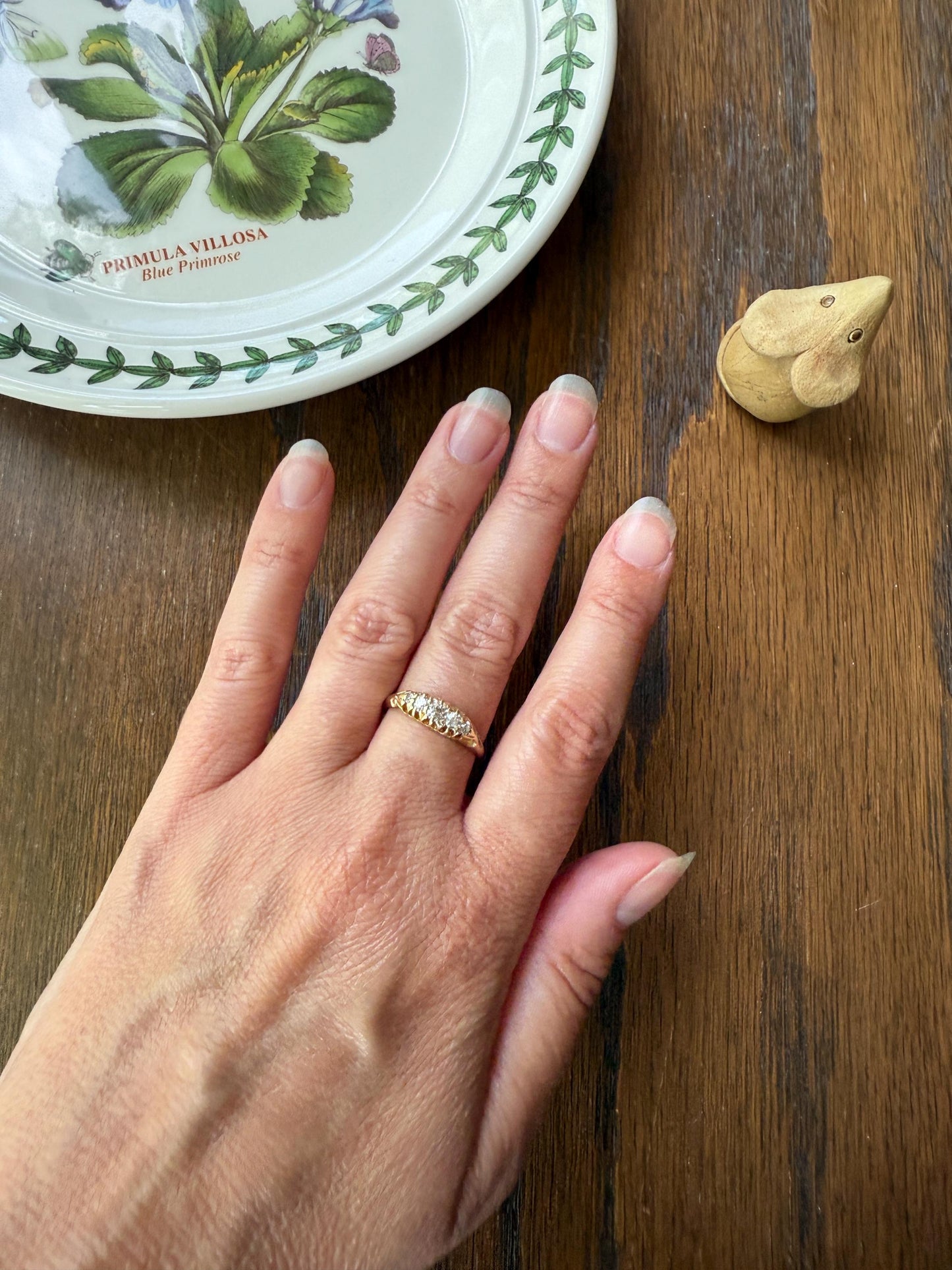 DATED April 17, 1904 Antique 2/3 Carat .65 Ctw Five Stone Old Mine Cut Diamond 18k Gold Band Romantic Gift Wedding Row Stacker Ringstack OMC