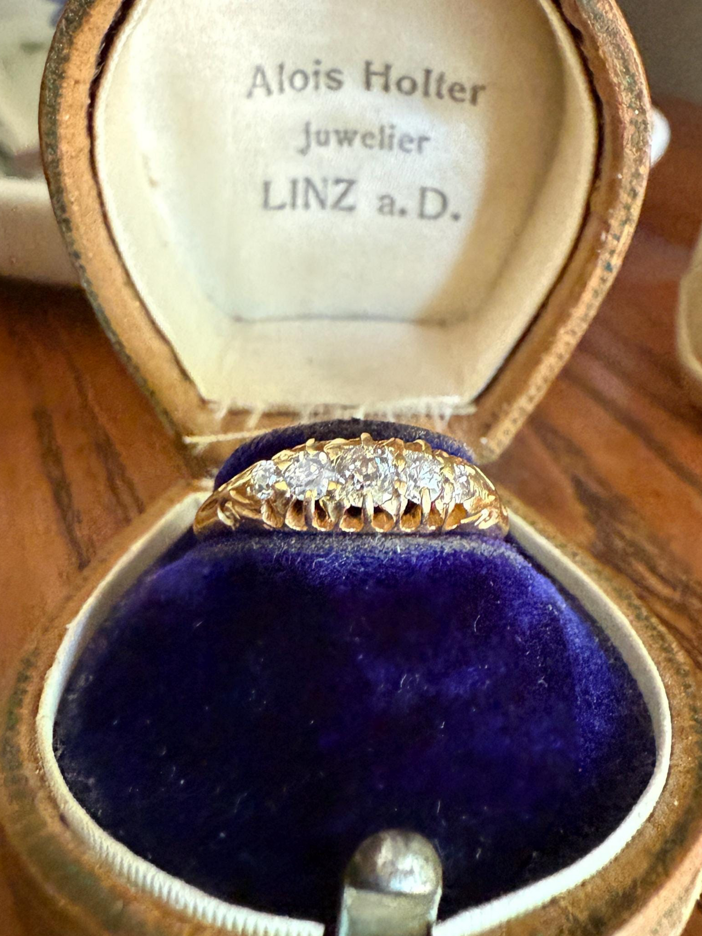 DATED April 17, 1904 Antique 2/3 Carat .65 Ctw Five Stone Old Mine Cut Diamond 18k Gold Band
