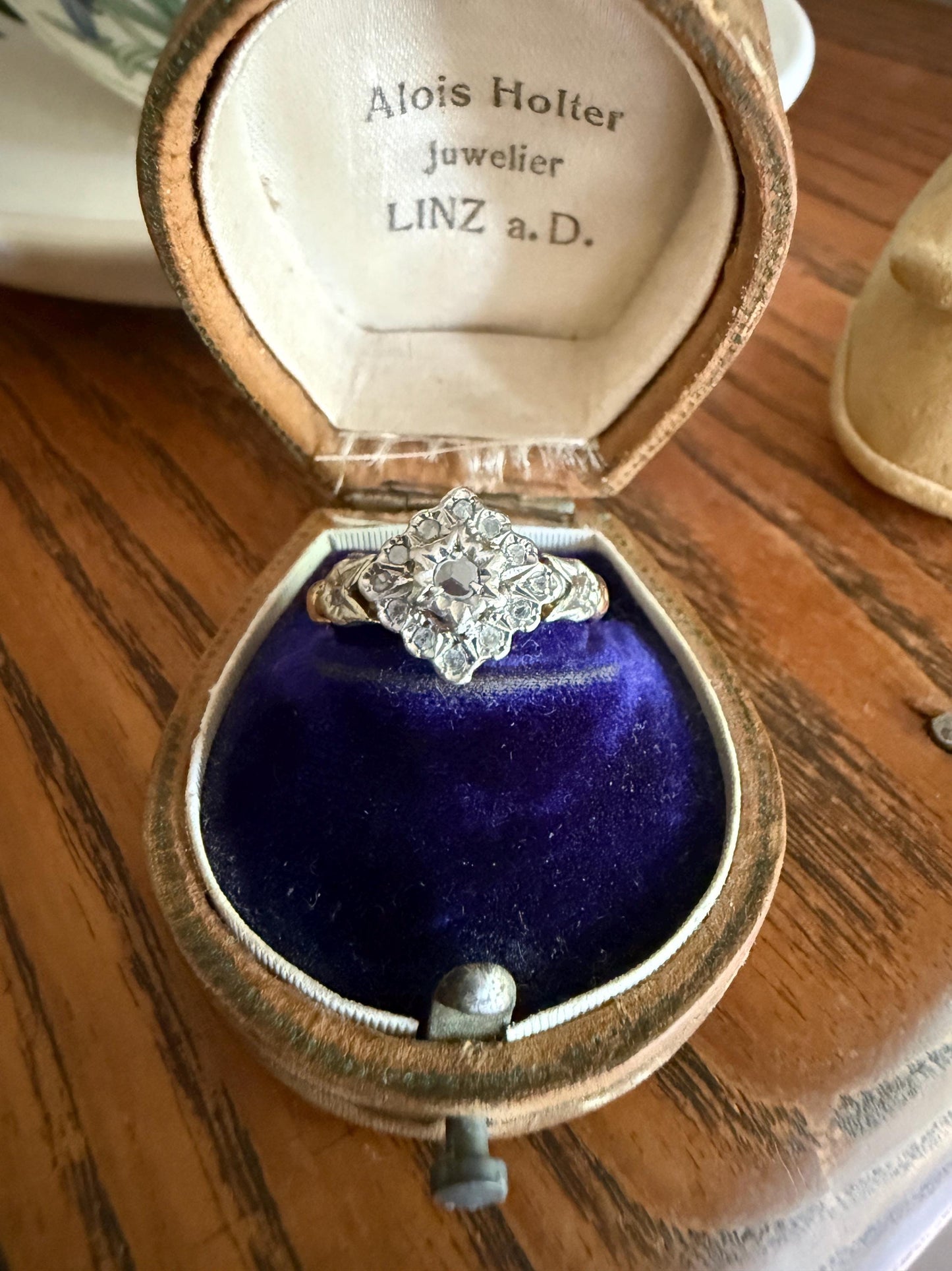 TULIP Floral Square Rose Cut DIAMOND Cluster Halo French Antique Ring 18k Gold Victorian Art Nouveau Belle Epoque Romantic Gift Stacker