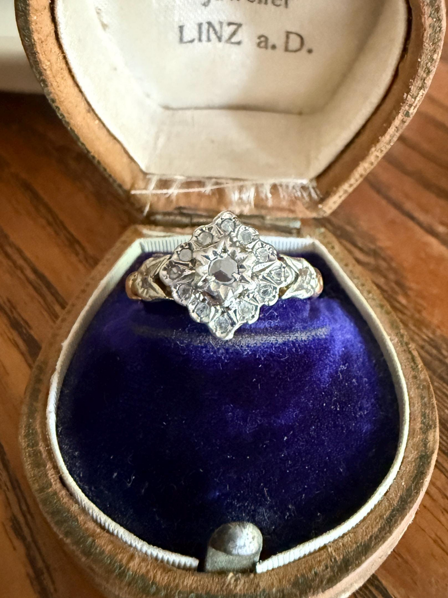 TULIP Floral Square Rose Cut DIAMOND Cluster Halo French Antique Ring 18k Gold Victorian Art Nouveau Belle Epoque Romantic Gift Stacker