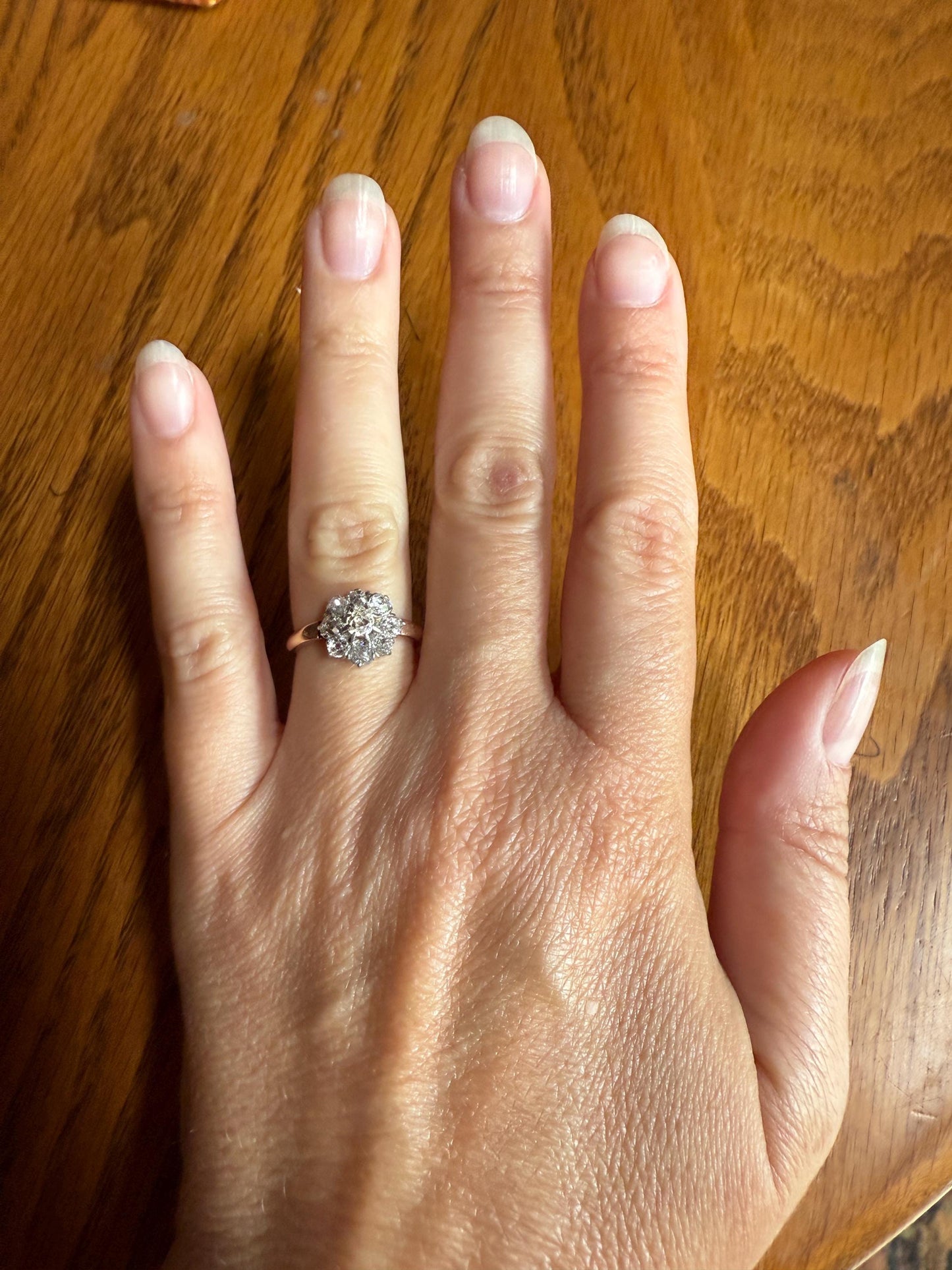 Old Mine Cut DIAMOND Daisy Cluster Halo French Antique Ring 18k Gold Platinum Victorian Art Nouveau Belle Epoque Romantic Gift Stacker