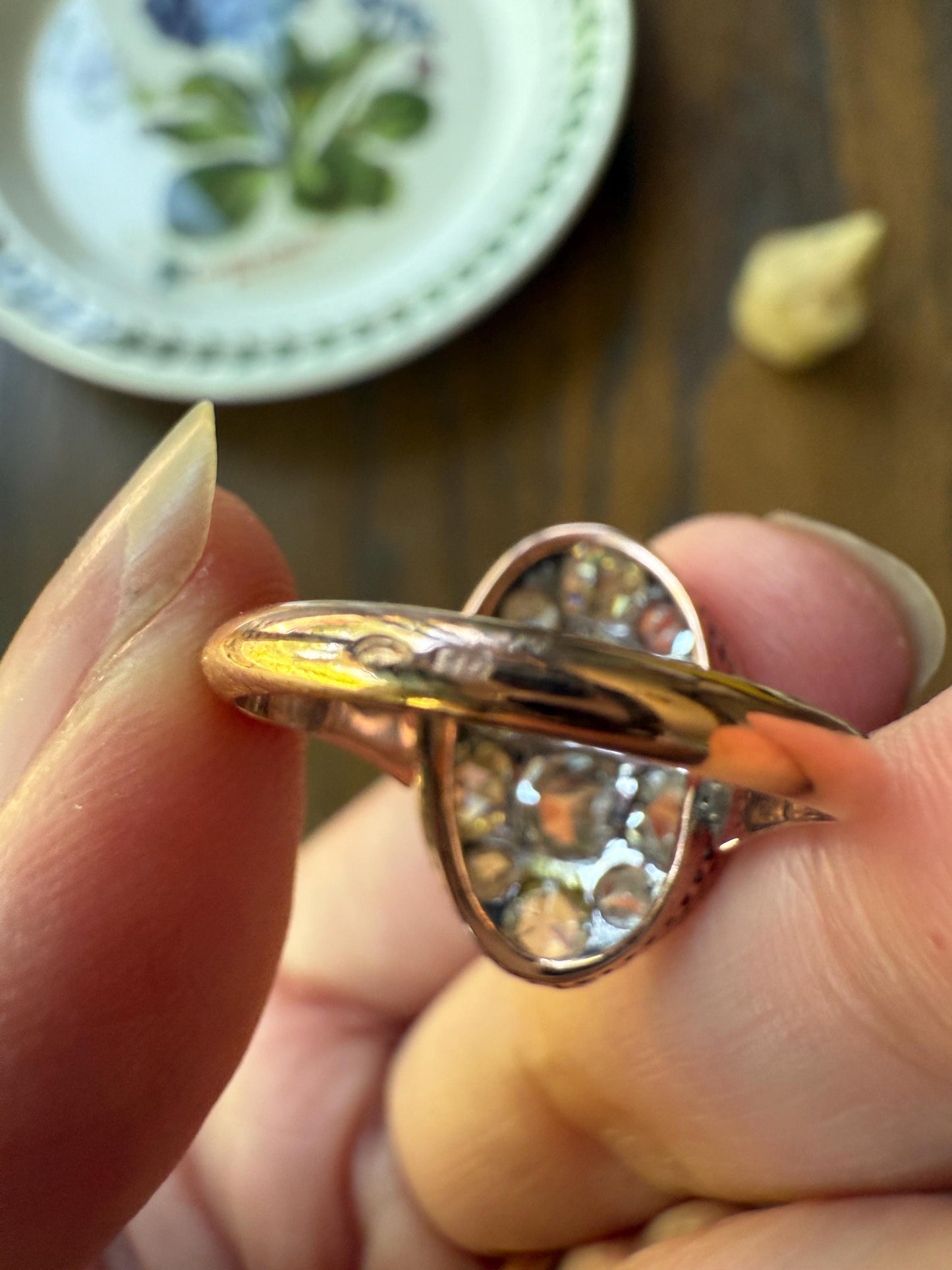 Extraordinary French Antique 3 Carat Scale Dutch Rose Cut DIAMOND 18k Gold Platinum Cluster Oval Stacker Rare Gift Bauble Fiery Disco Ball