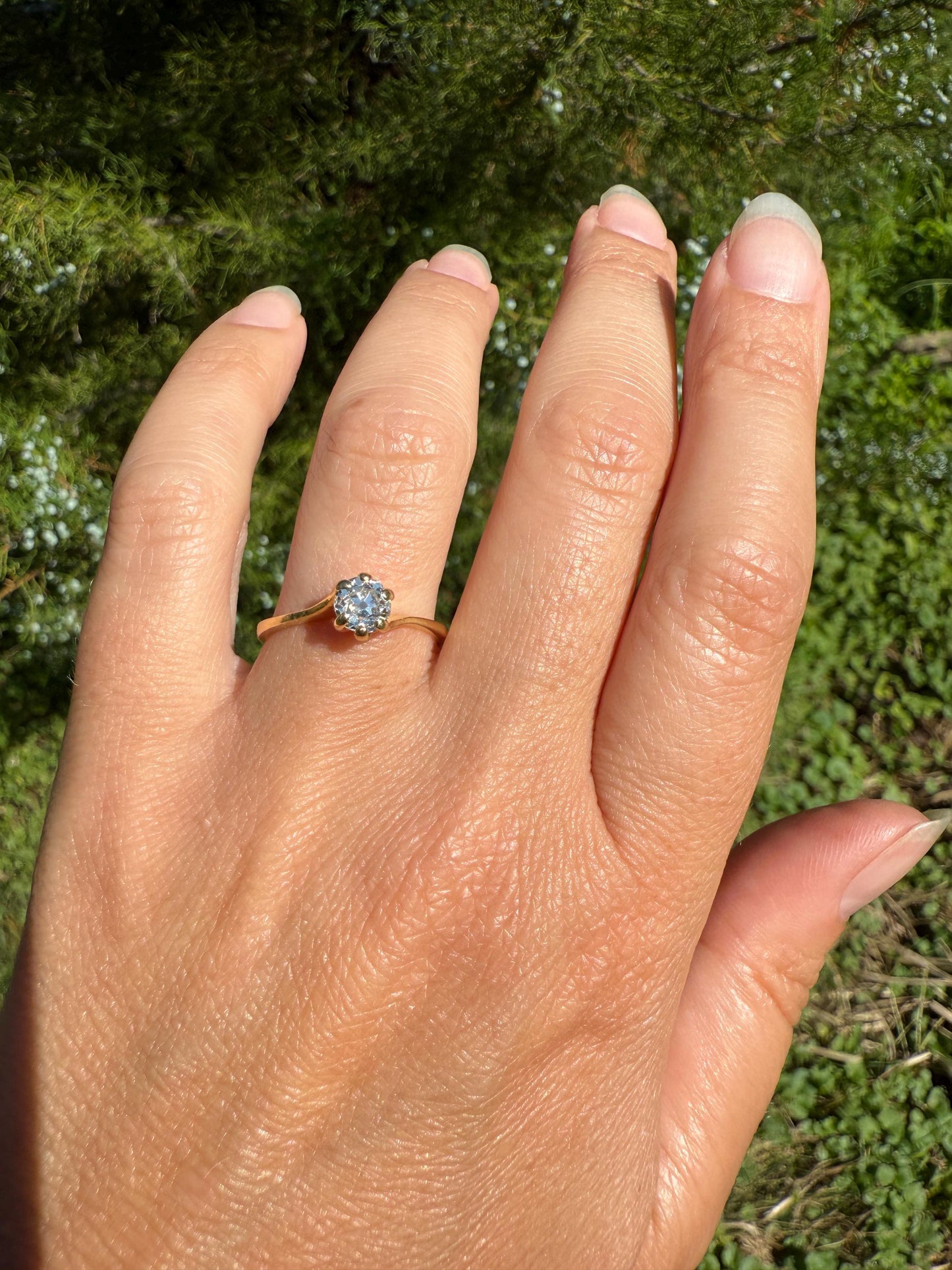 Antique .5 Carat Eye Clean Old Mine Cut Diamond 18k Gold French Swirl Setting Engagement Ring Solitaire Bypass Band Stacker 1/2 Wedding OMC