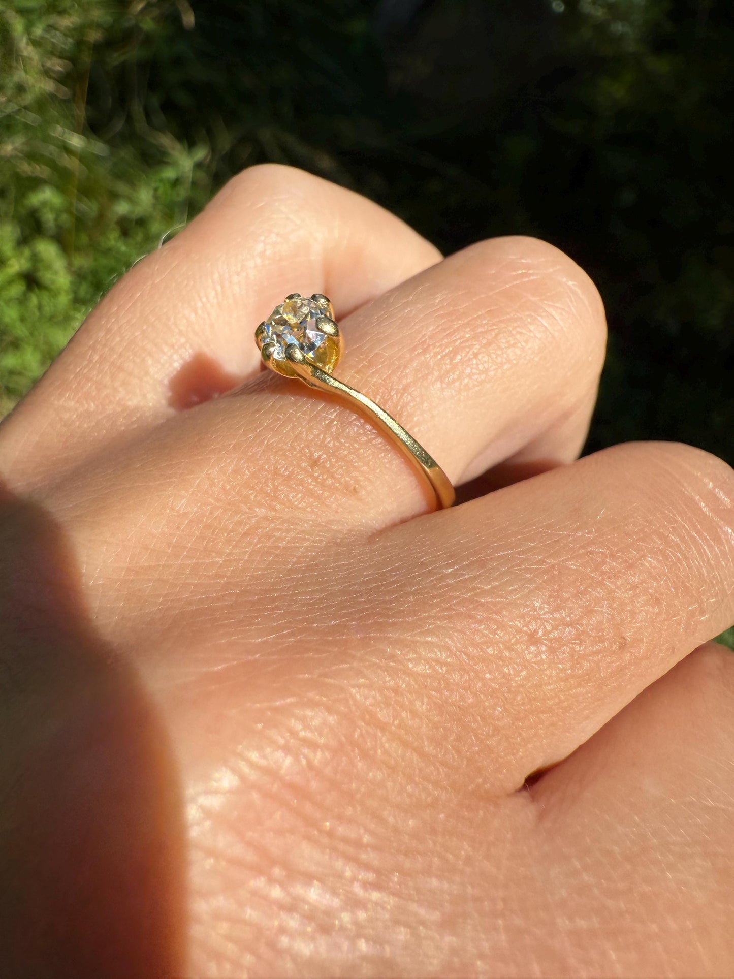 Antique .5 Carat Eye Clean Old Mine Cut Diamond 18k Gold French Swirl Setting Engagement Ring Solitaire Bypass Band Stacker 1/2 Wedding OMC