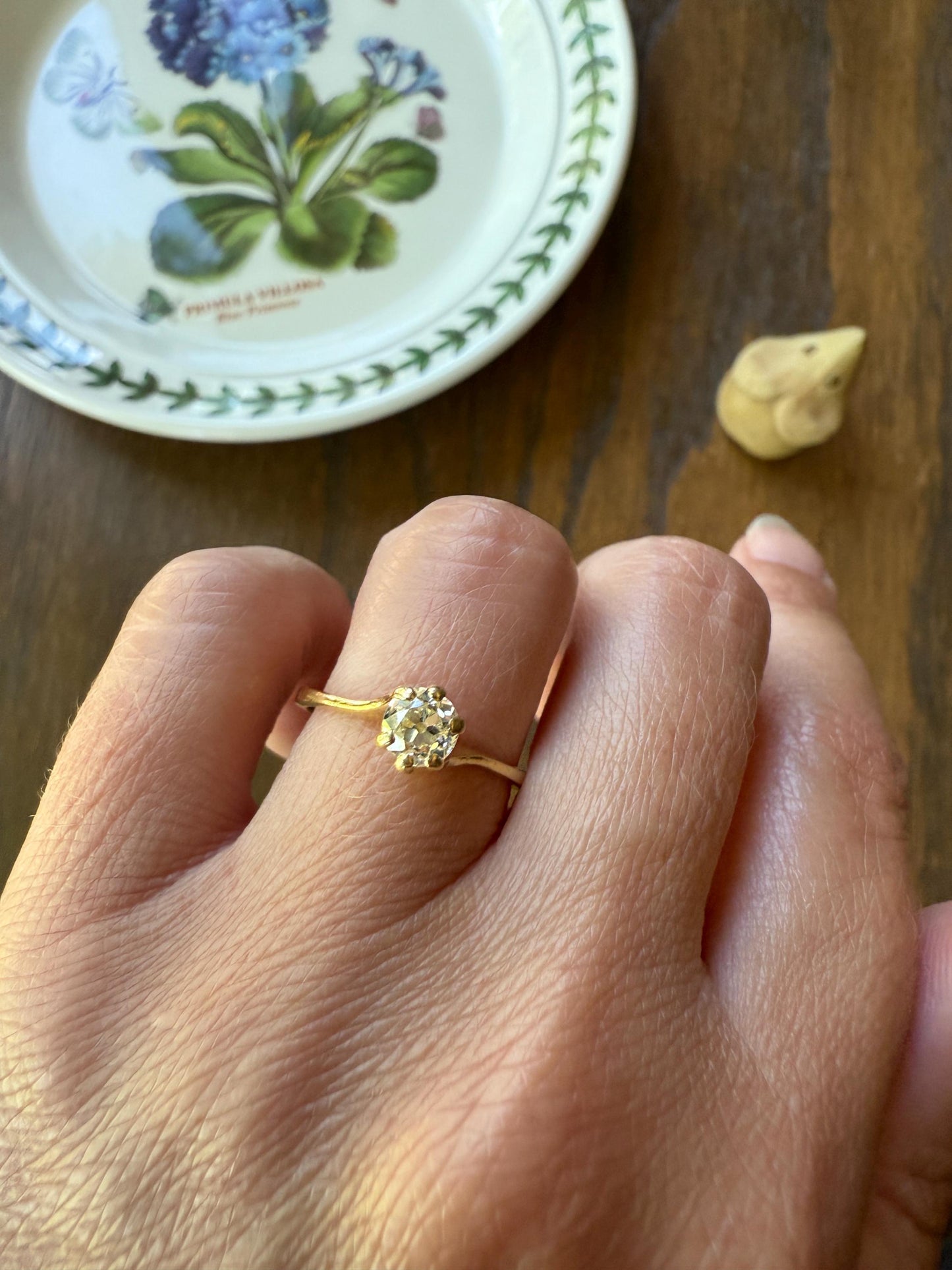 Antique .5 Carat Eye Clean Old Mine Cut Diamond 18k Gold French Swirl Setting Engagement Ring Solitaire Bypass Band Stacker 1/2 Wedding OMC