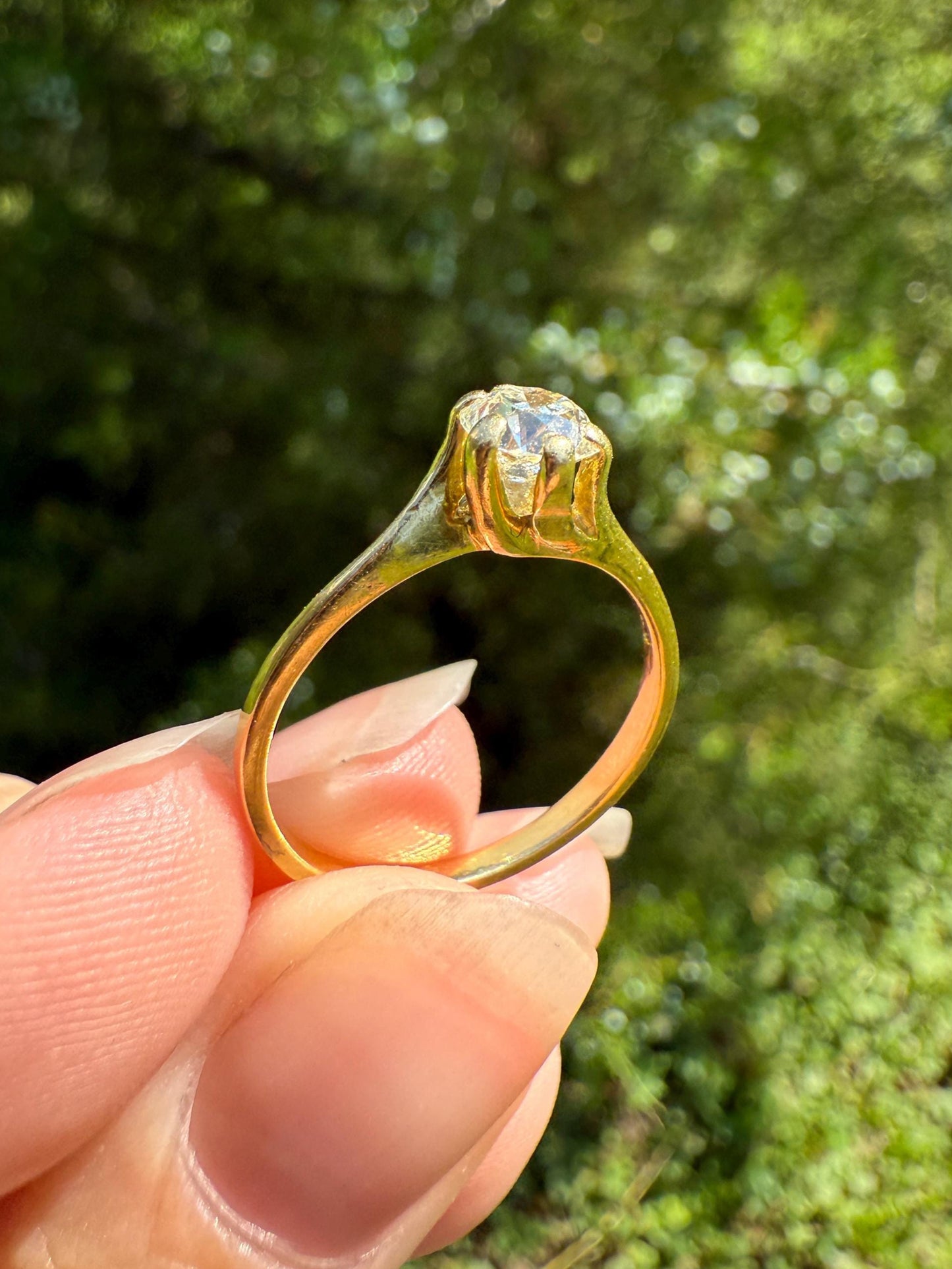 Antique .5 Carat Eye Clean Old Mine Cut Diamond 18k Gold French Swirl Setting Engagement Ring Solitaire Bypass Band Stacker 1/2 Wedding OMC
