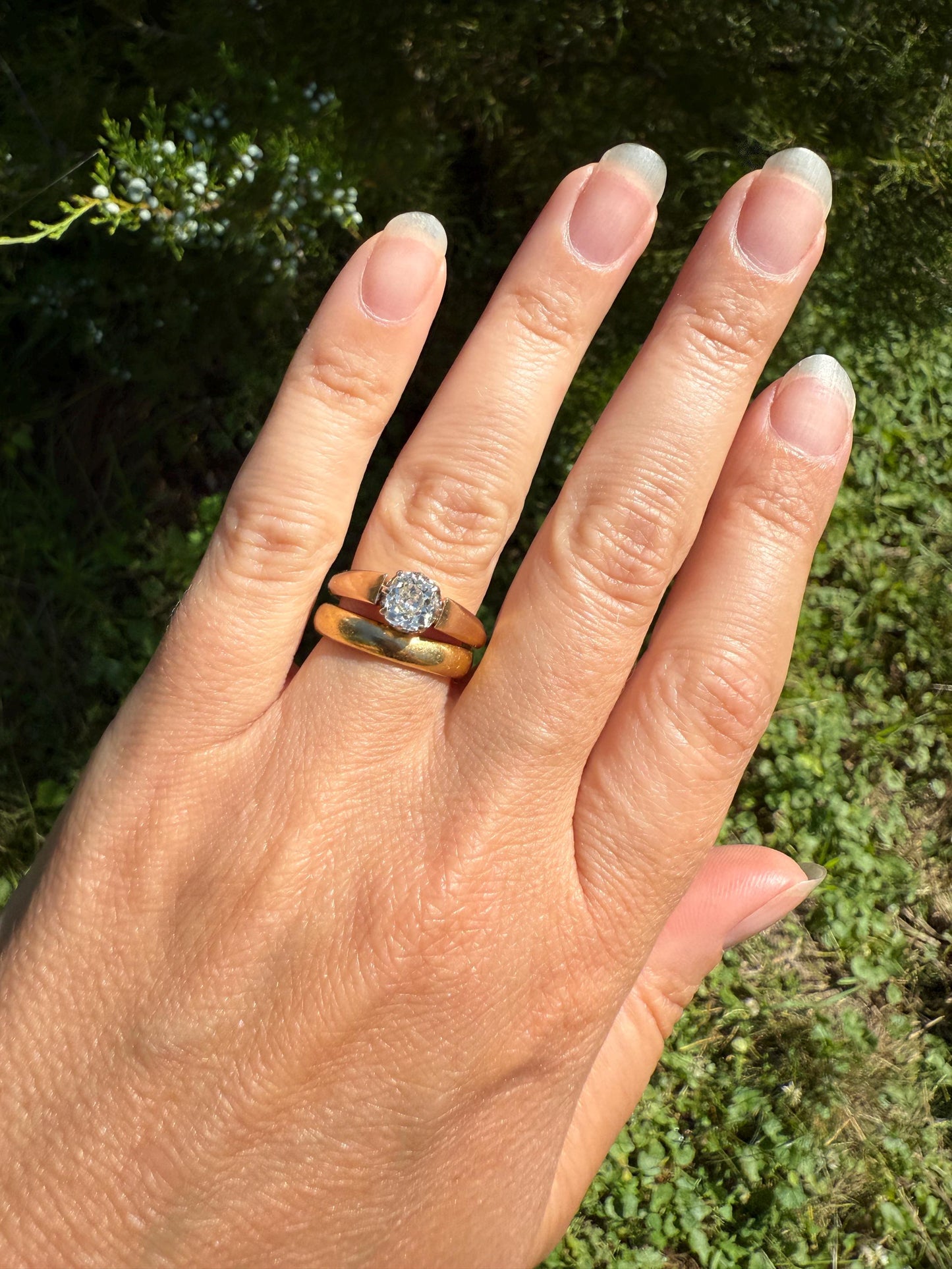Classic Antique .75 Carat Eye Clean Old Mine Cut Diamond 18k Rosy Gold French Victorian Engagement Ring Solitaire Band Stacker
