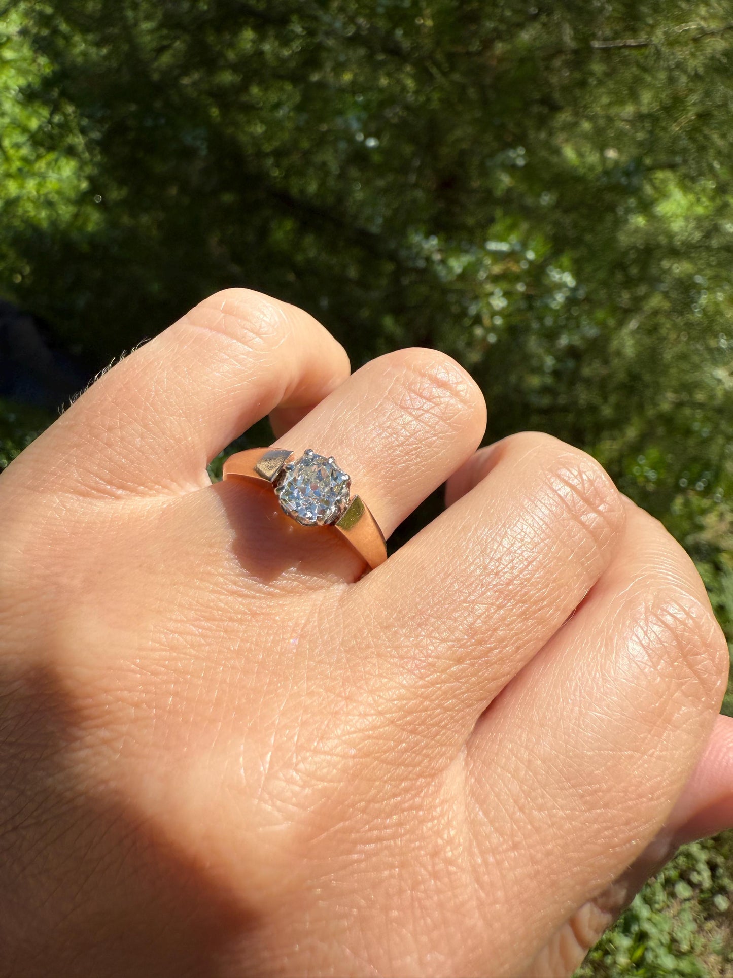 Classic Antique .75 Carat Eye Clean Old Mine Cut Diamond 18k Rosy Gold French Victorian Engagement Ring Solitaire Band Stacker