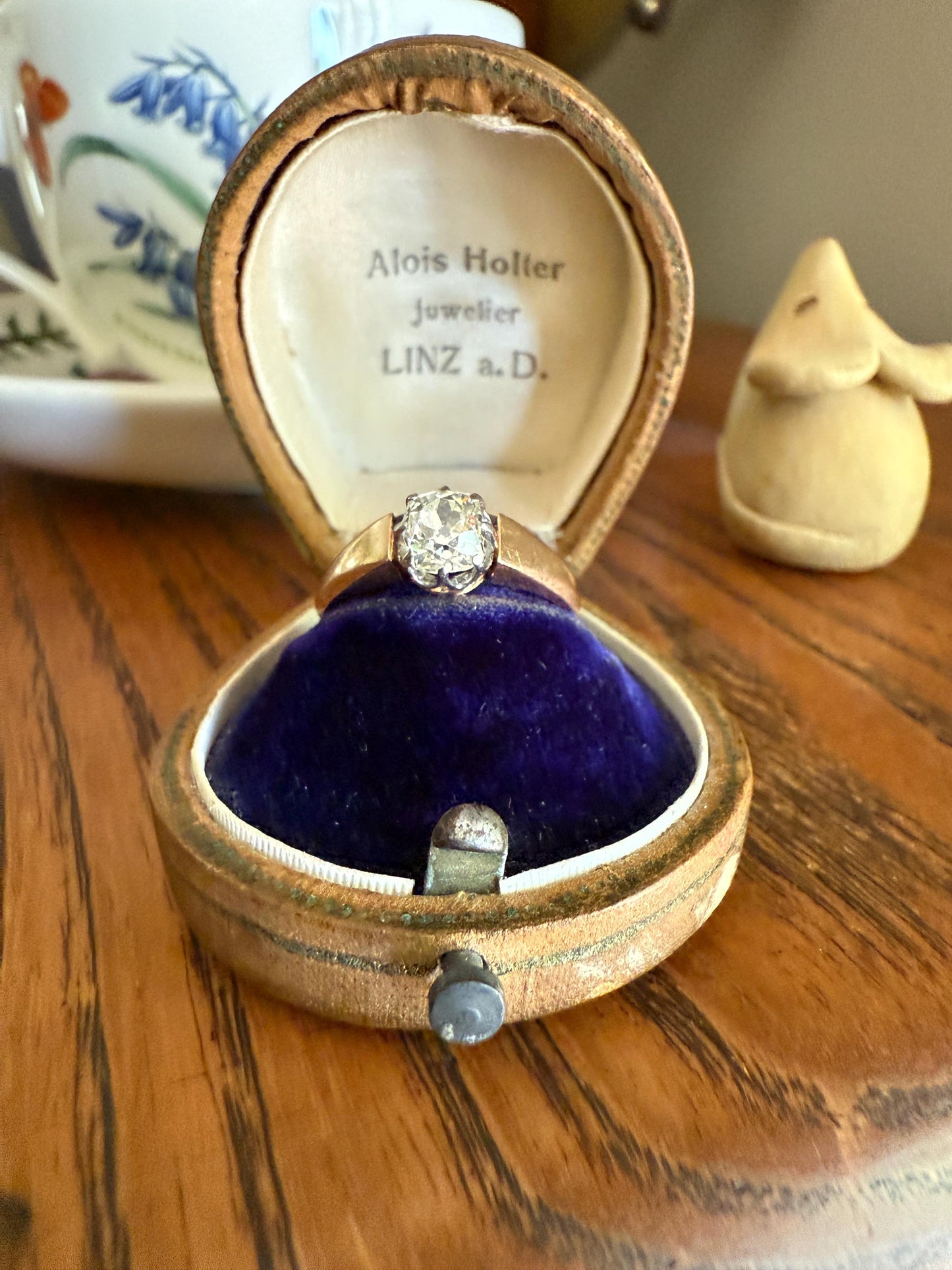 Classic Antique .75 Carat Eye Clean Old Mine Cut Diamond 18k Rosy Gold French Victorian Engagement Ring Solitaire Band Stacker