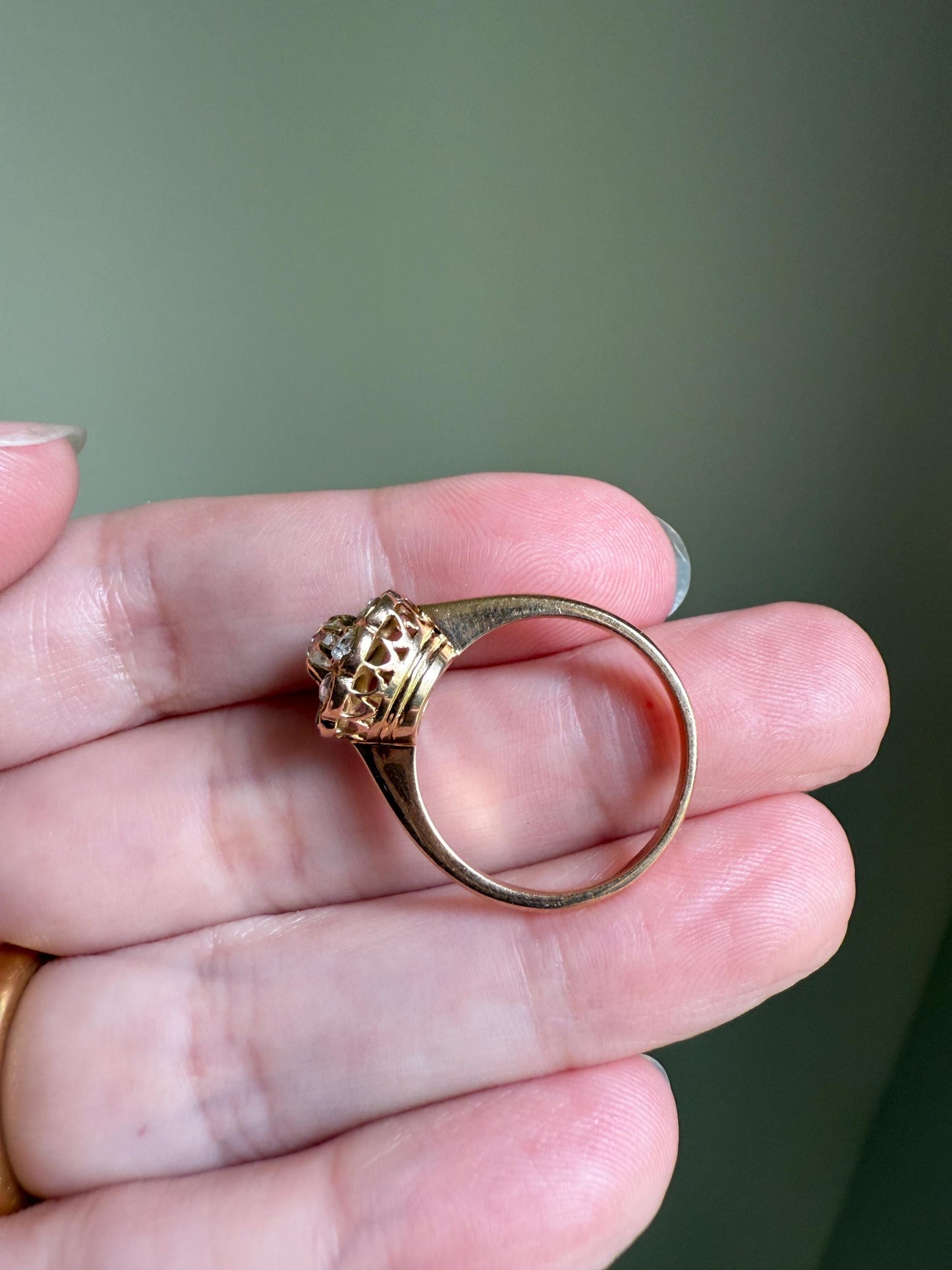 CLUSTER Ring Old Mine Cut Rose Cut DIAMOND Daisy Floral French Victorian Antique 18k Gold Ring Tall Stacker Band Belle Epoque Gift OMC