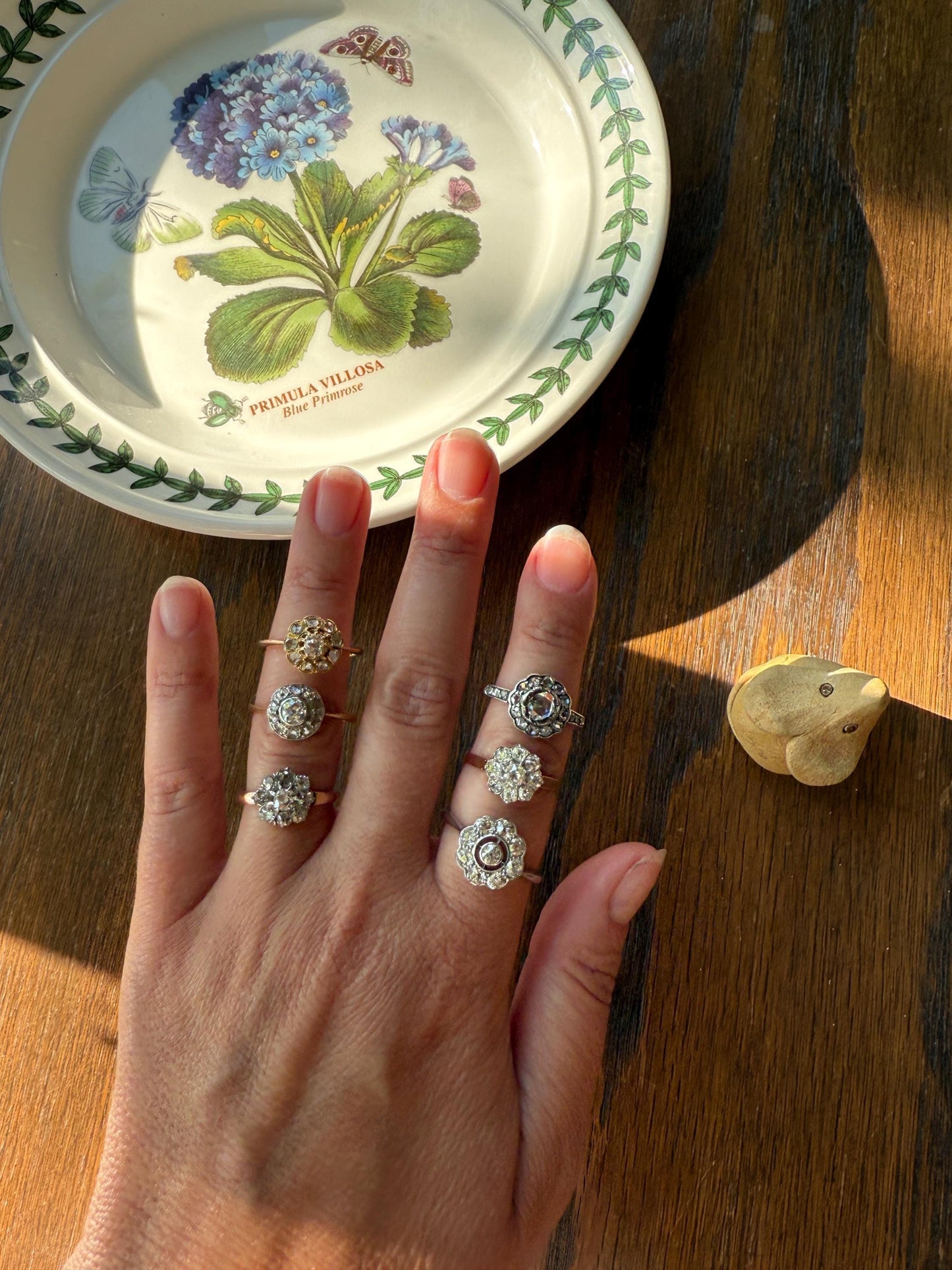 CLUSTER Ring Old Mine Cut Rose Cut DIAMOND Daisy Floral French Victorian Antique 18k Gold Ring Tall Stacker Band Belle Epoque Gift OMC