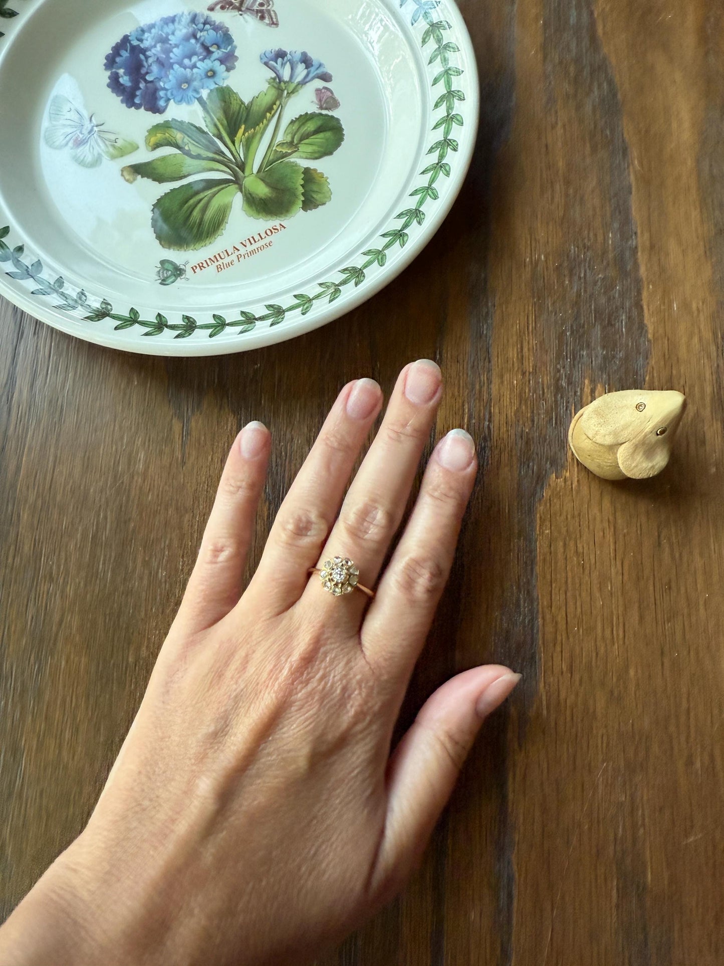 CLUSTER Ring Old Mine Cut Rose Cut DIAMOND Daisy Floral French Victorian Antique 18k Gold Ring Tall Stacker Band Belle Epoque Gift OMC