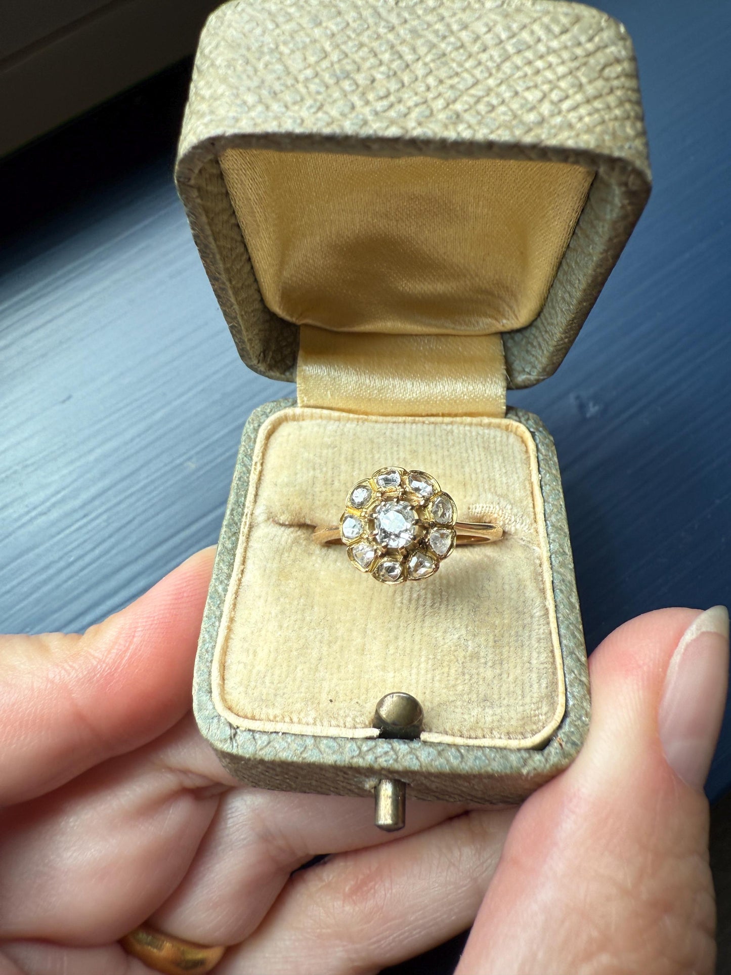 CLUSTER Ring Old Mine Cut Rose Cut DIAMOND Daisy Floral French Victorian Antique 18k Gold Ring Tall Stacker Band Belle Epoque Gift OMC