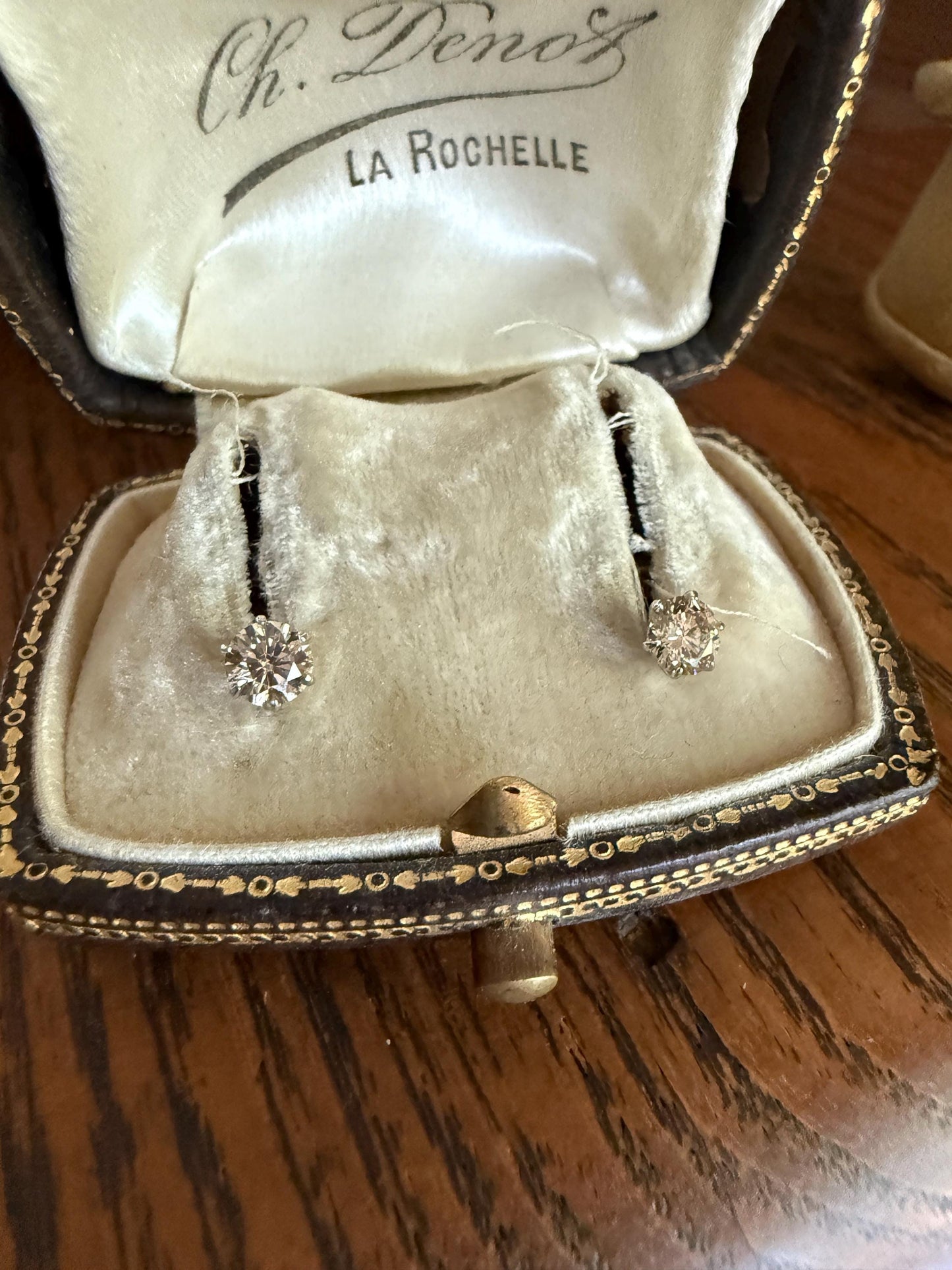 FIERY Vintage 0.6 Carat Tdw Champagne DIAMOND Stud Earrings French 18k White Gold Romantic Gift Earstack .3 Each Daily Wearers Minimalist