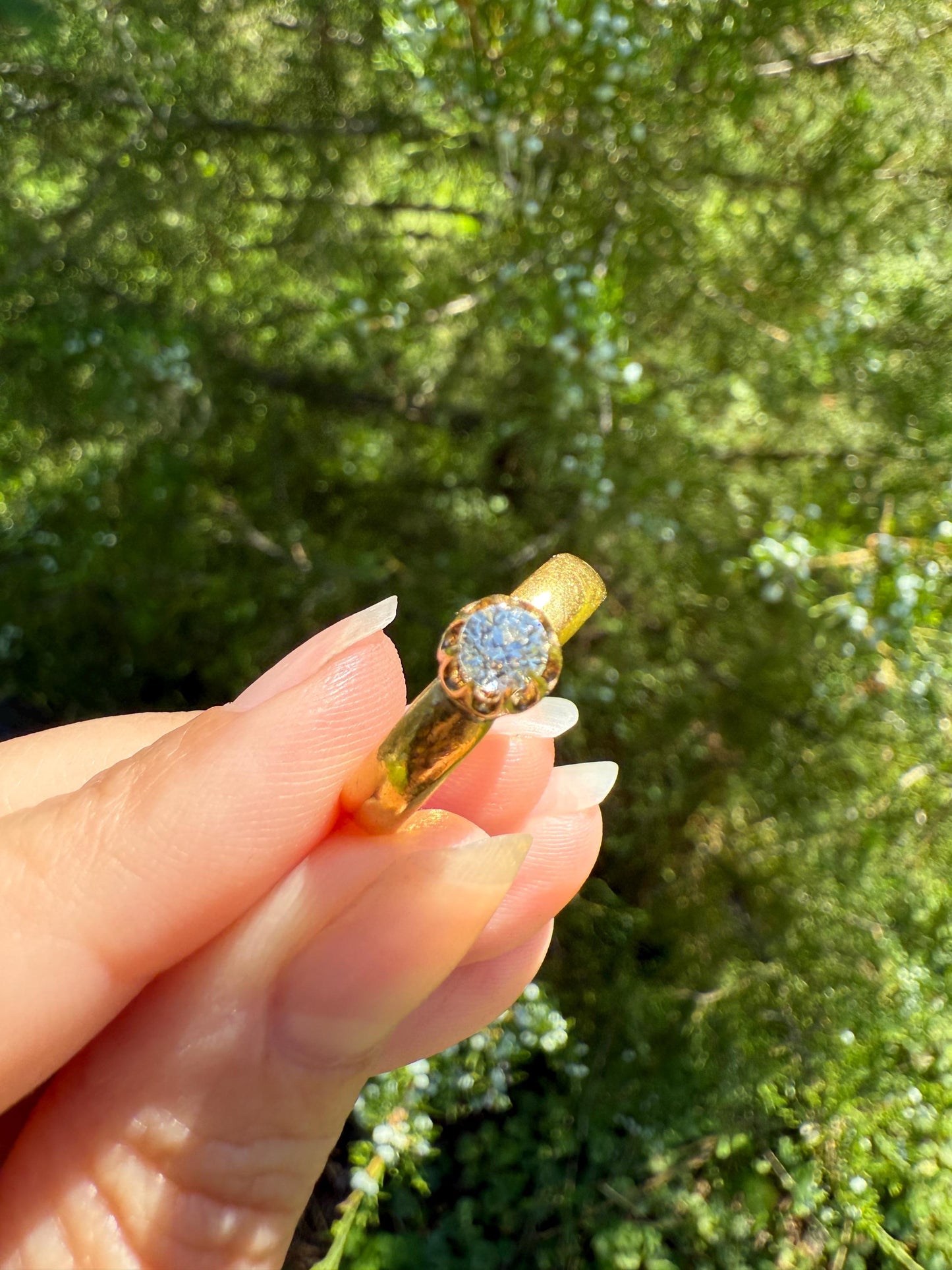 Chunky Antique .36 Carat Eye Clean Old Mine Cut Diamond 22k Gold Edwardian Comfort Fit Wedding Band Engagement Ring Solitaire Stacker OMC
