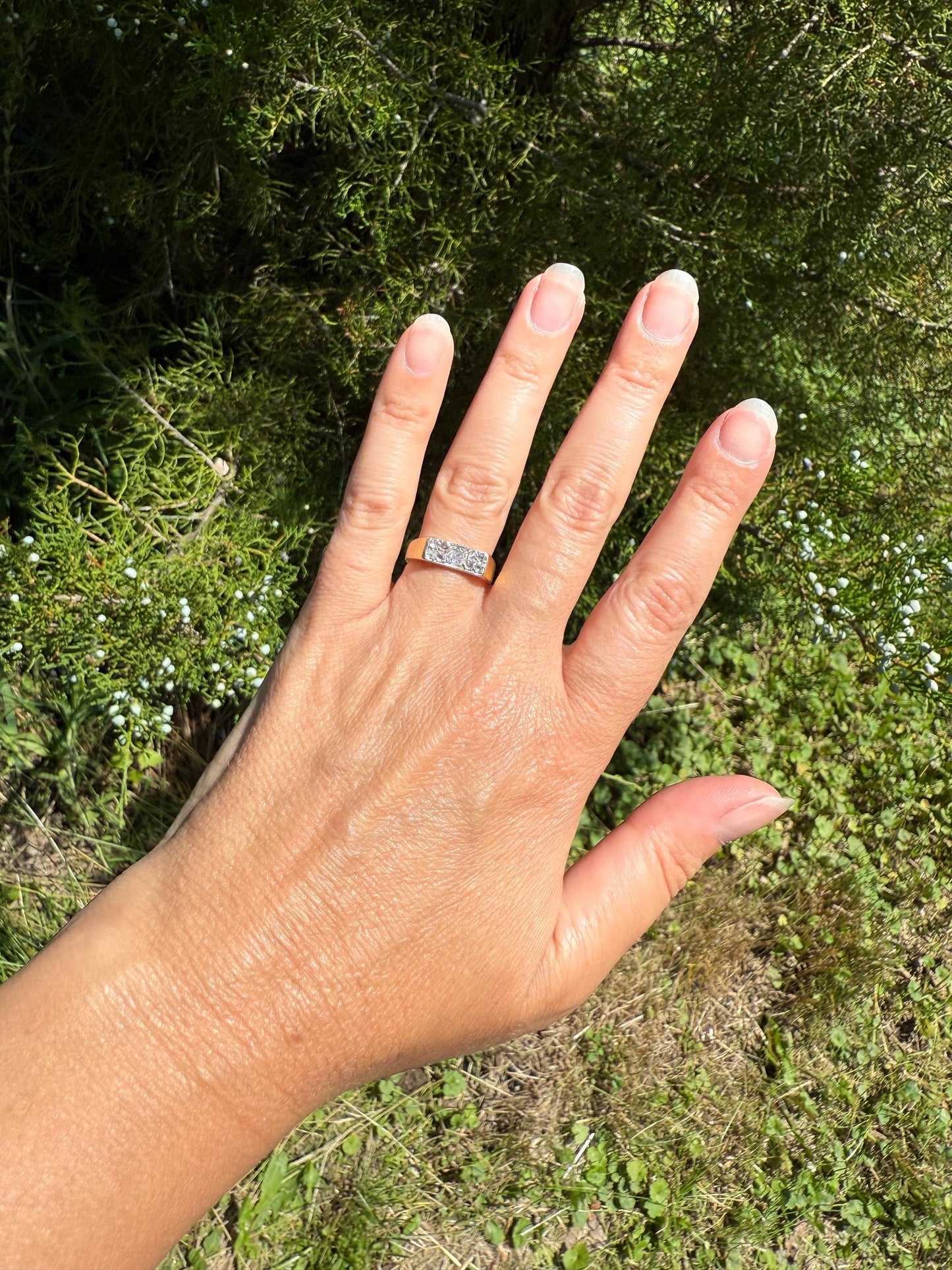 Old Mine Rose Cut DIAMOND 1Ctw French Antique Grid Ring Platform Nine Stone Sturdy 18k Gold Platinum Chunky Signet Stacker Gift