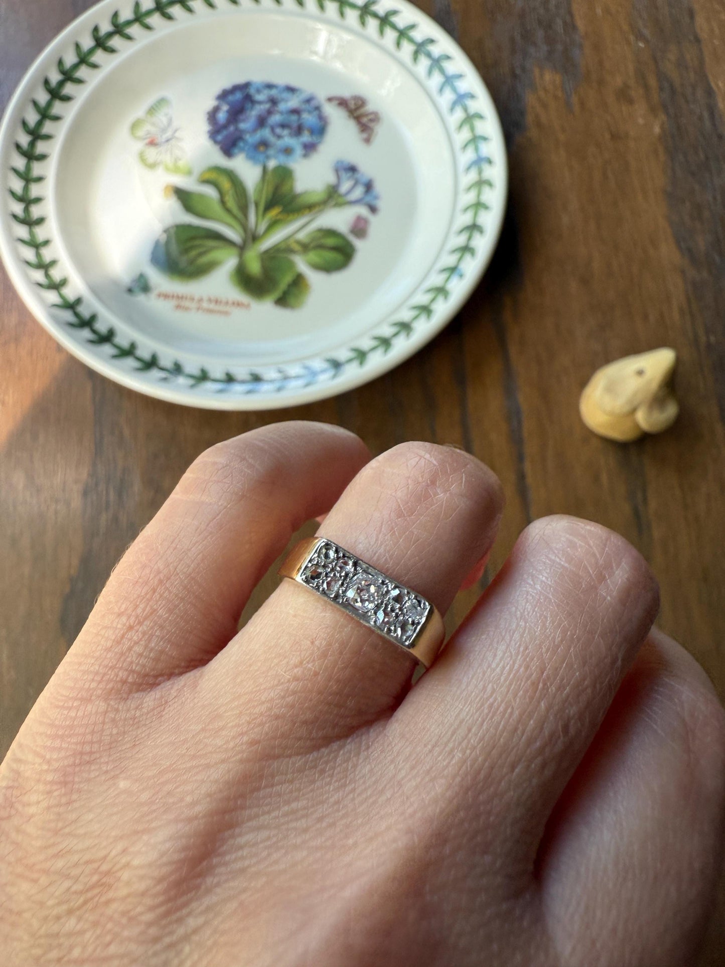 Old Mine Rose Cut DIAMOND 1Ctw French Antique Grid Ring Platform Nine Stone Sturdy 18k Gold Platinum Chunky Signet Stacker Gift