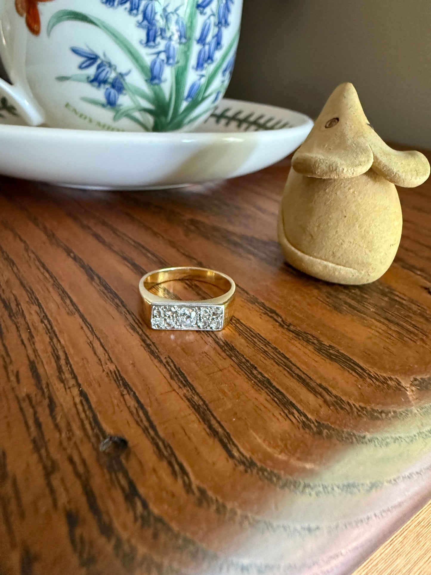 Old Mine Rose Cut DIAMOND 1Ctw French Antique Grid Ring Platform Nine Stone Sturdy 18k Gold Platinum Chunky Signet Stacker Gift