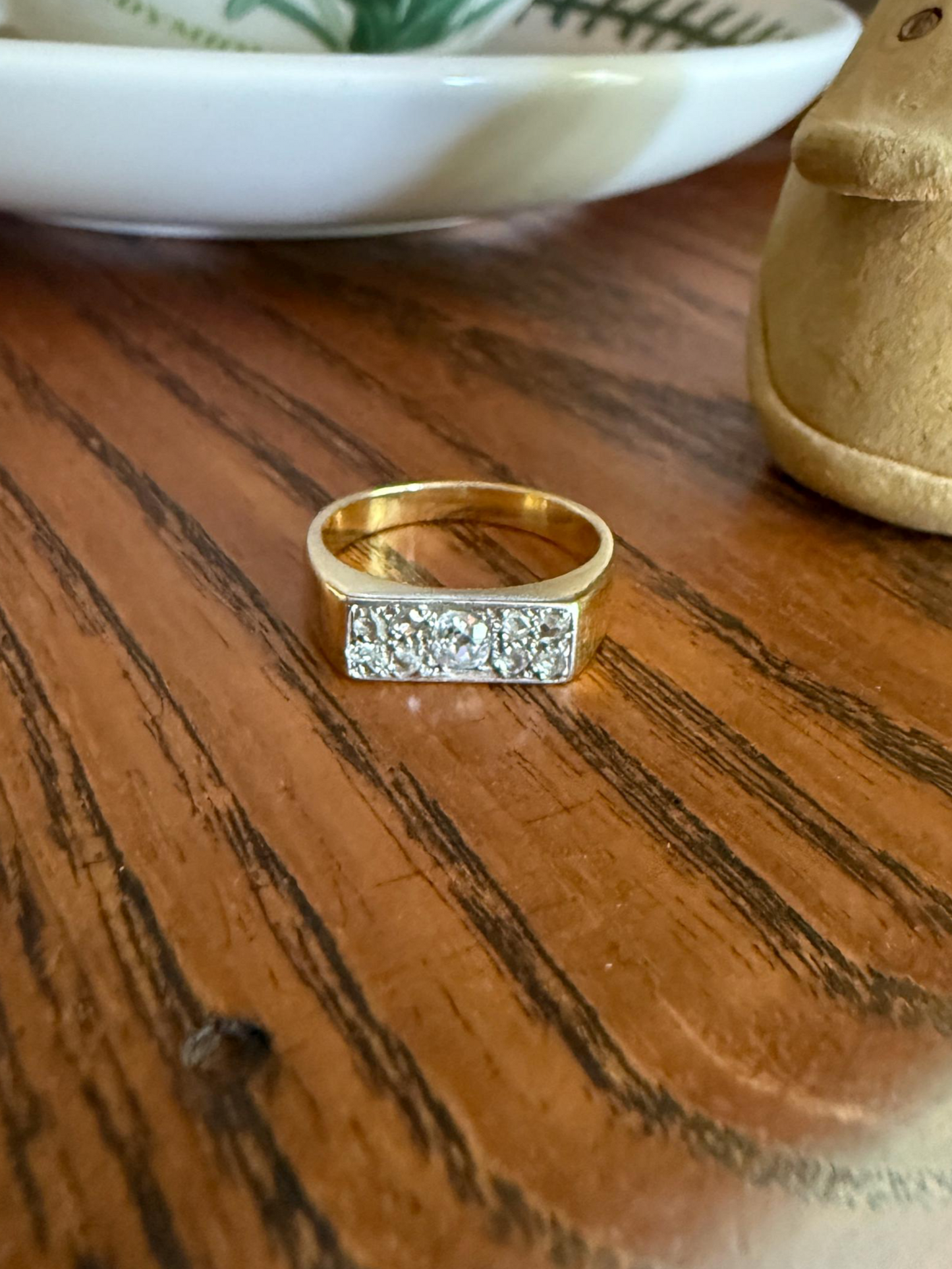 Old Mine Rose Cut DIAMOND 1Ctw French Antique Grid Ring Platform Nine Stone Sturdy 18k Gold Platinum Chunky Signet Stacker Gift