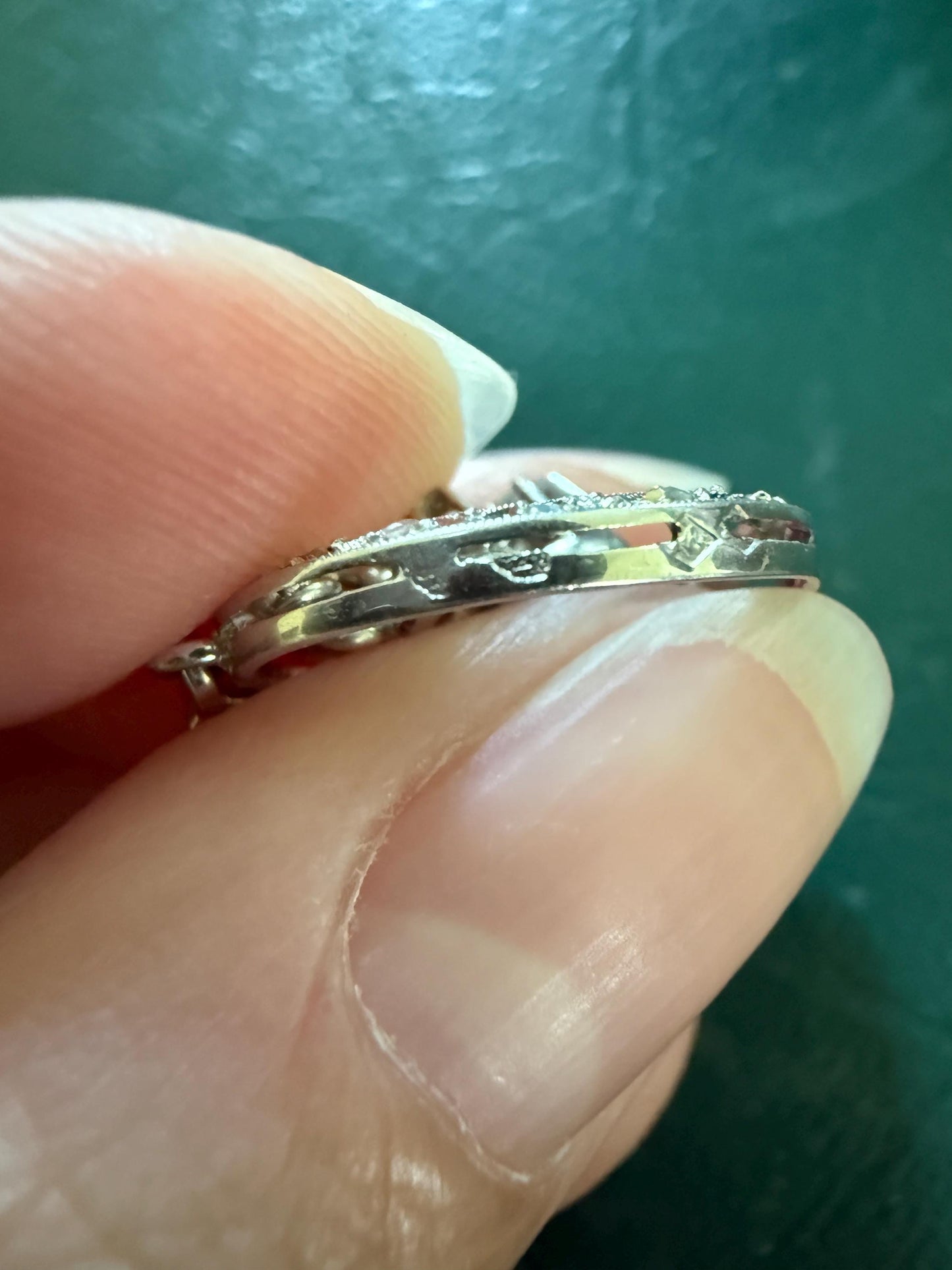 Oval Dangle Pendant 17 Old Mine Single Rose Cut DIAMOND Pendant 18k White Gold Open Work French Antique Linear Halo Geometric Sparkle
