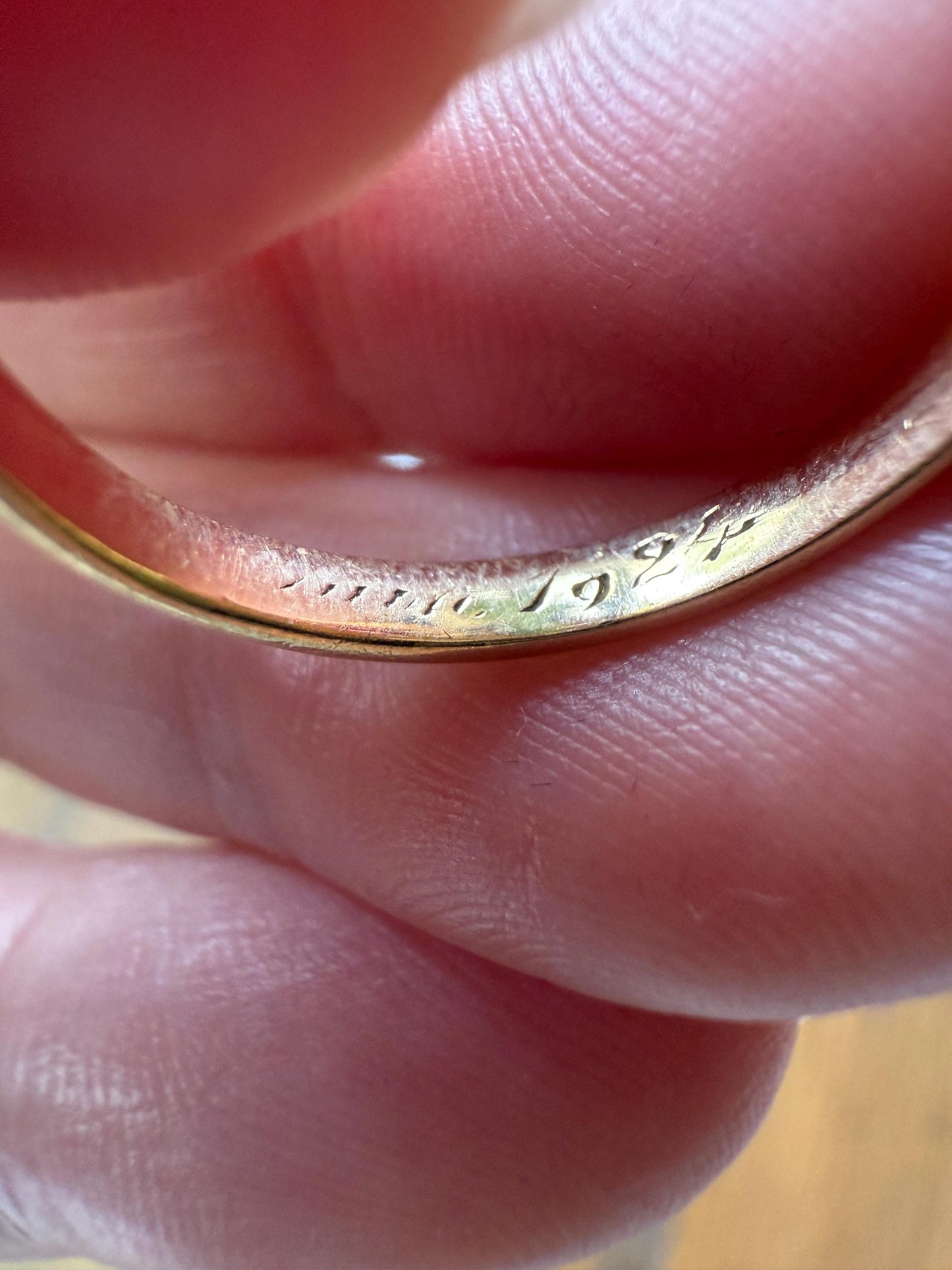 Dated 1924 Old Cut Antique Paste Three Stone Yellow & Red Crown Prong Setting 18k Gold Engraved Colorful Ringstack French Art Deco