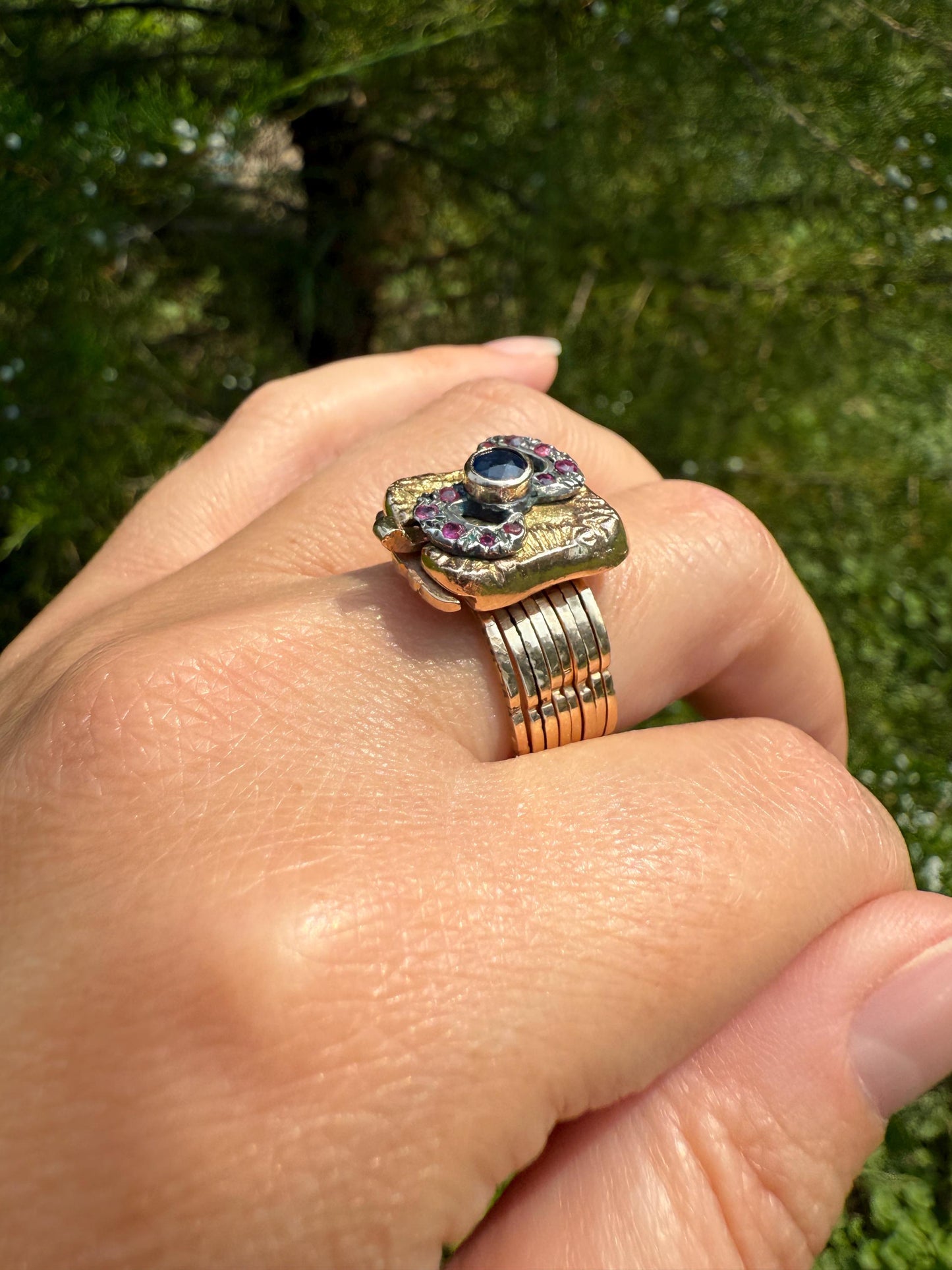 RARE 2 for 1 Convertible RING to BRACELET Surprise Antique Sapphire Ruby Bow 9k Gold Silver Top Clasp Expandable Victorian