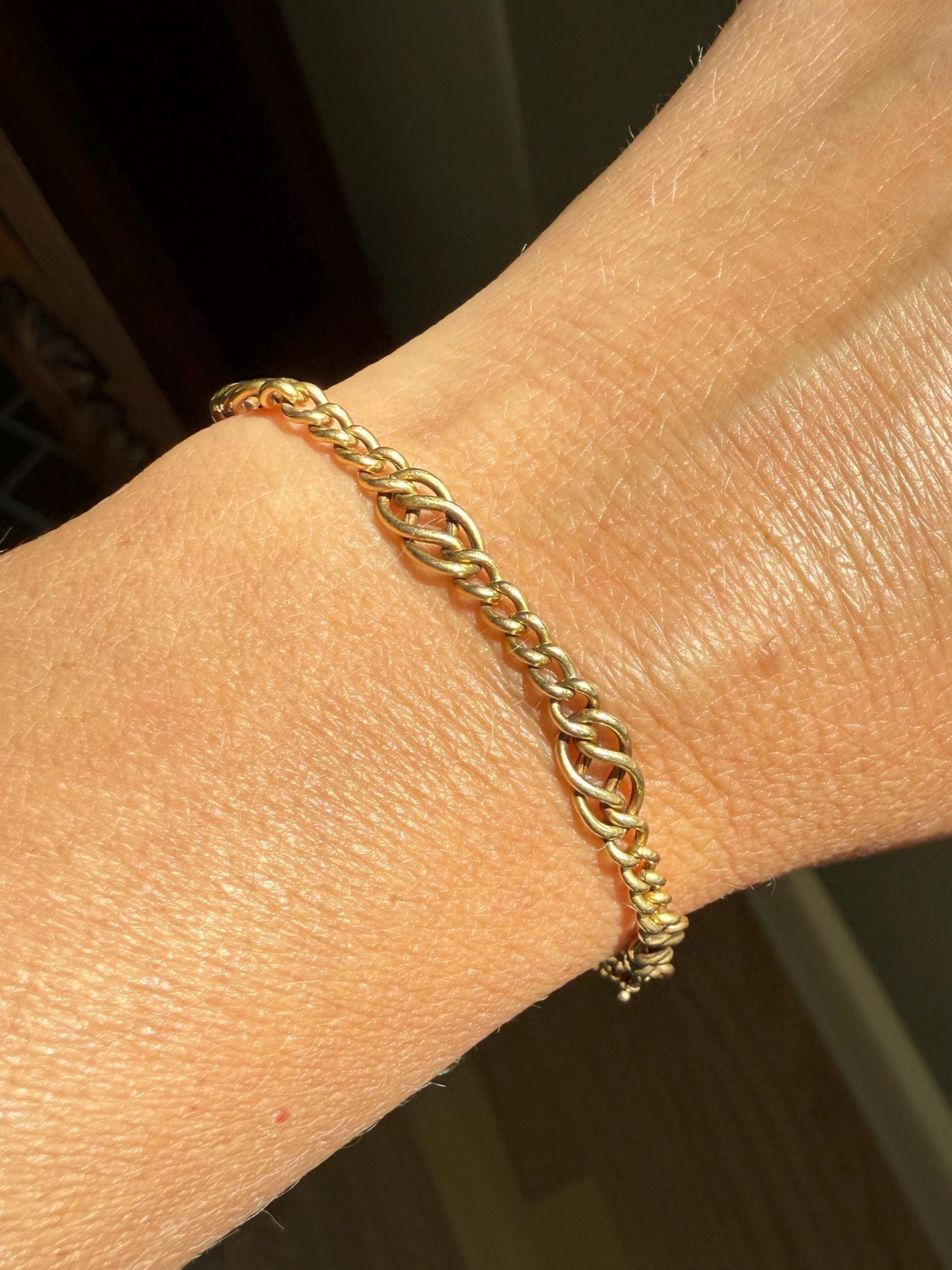 Antique Victorian BRACELET 4.4g 18k Gold Solid French Belle Epoque Curb & Braid Link 5.1mm Staple Chain