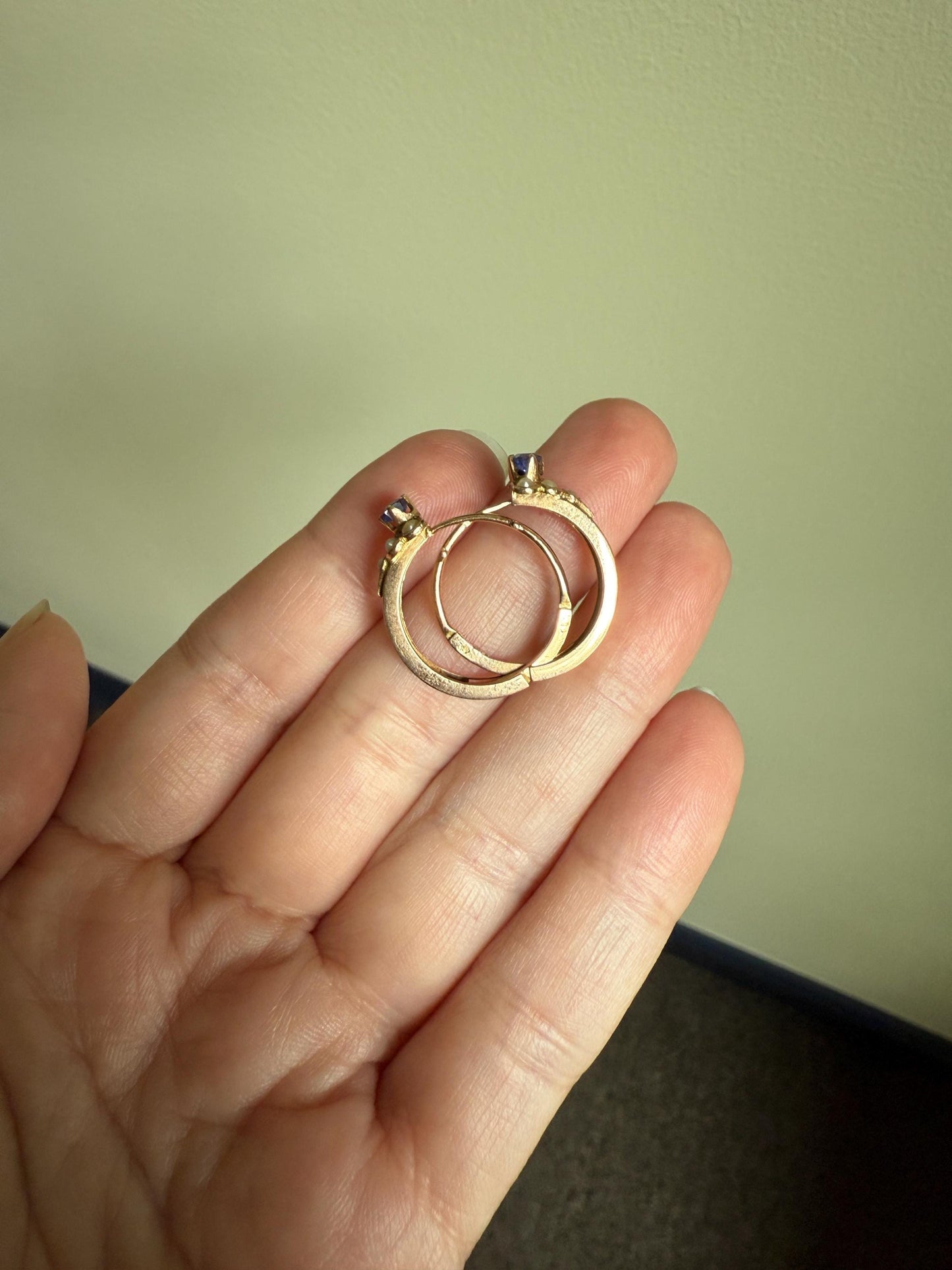 RARE 2 for 1 Convertible RING to EARRINGS Hoops Antique Pearl Faux Sapphire Blue Doublet One of a Kind Edwardian Ooak Stacker Museum Piece