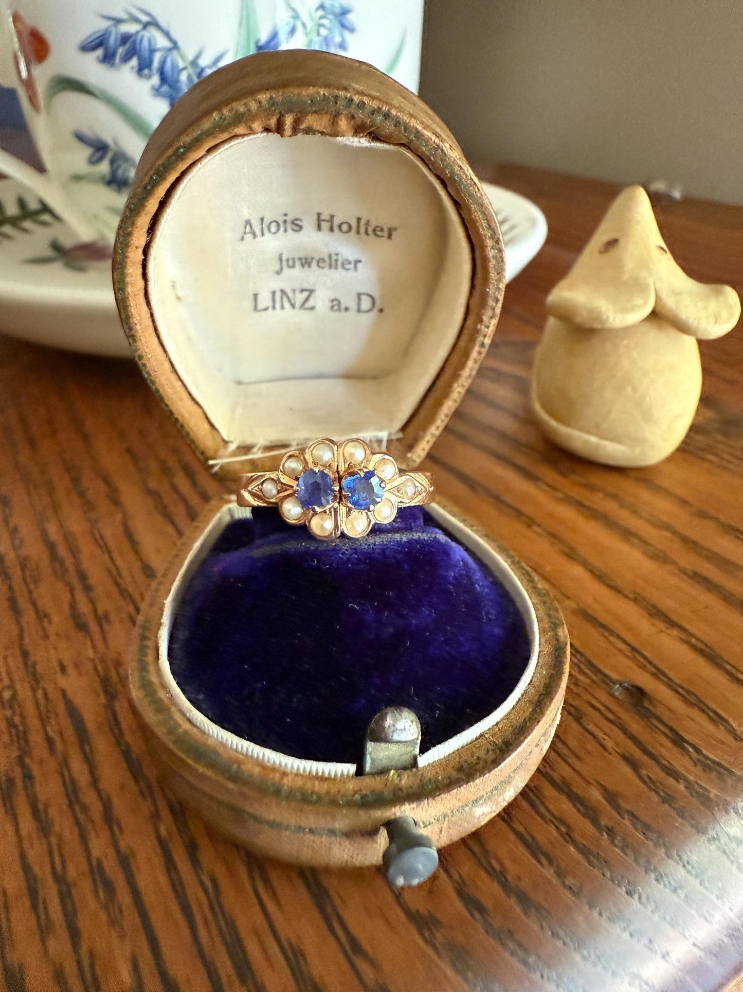 RARE 2 for 1 Convertible RING to EARRINGS Hoops Antique Pearl Faux Sapphire Blue Doublet One of a Kind Edwardian Ooak Stacker Museum Piece
