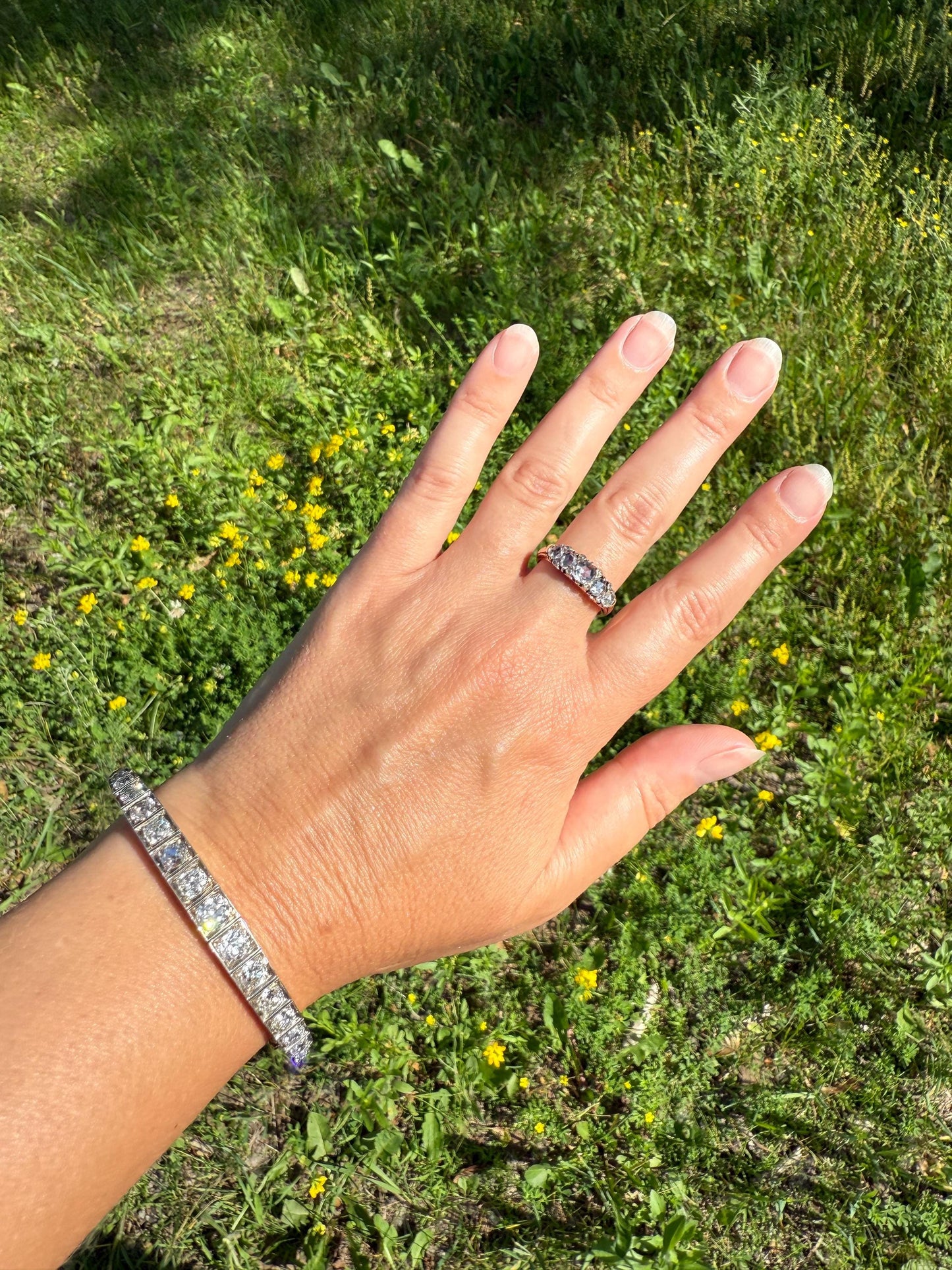 Antique 6.5 CARAT Old Mine Cut DIAMOND Hinged Bangle Line Bracelet 18k Gold Silver Top Edwardian Victorian Wriststack 6.5Ctw OMC Stacker