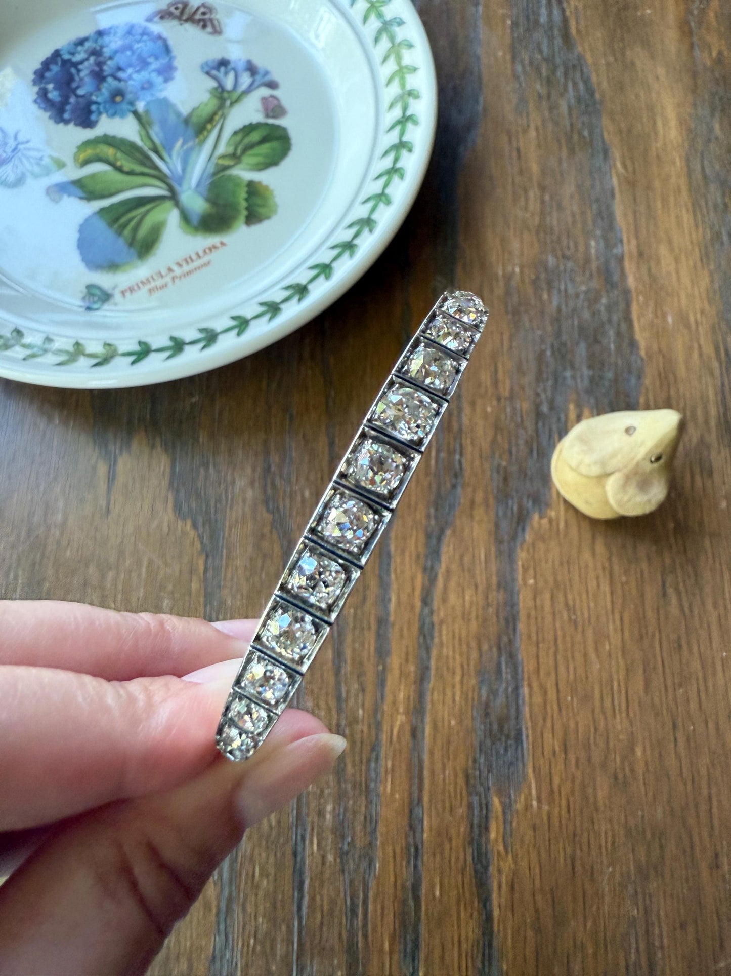 Antique 6.5 CARAT Old Mine Cut DIAMOND Hinged Bangle Line Bracelet 18k Gold Silver Top Edwardian Victorian Wriststack 6.5Ctw OMC Stacker