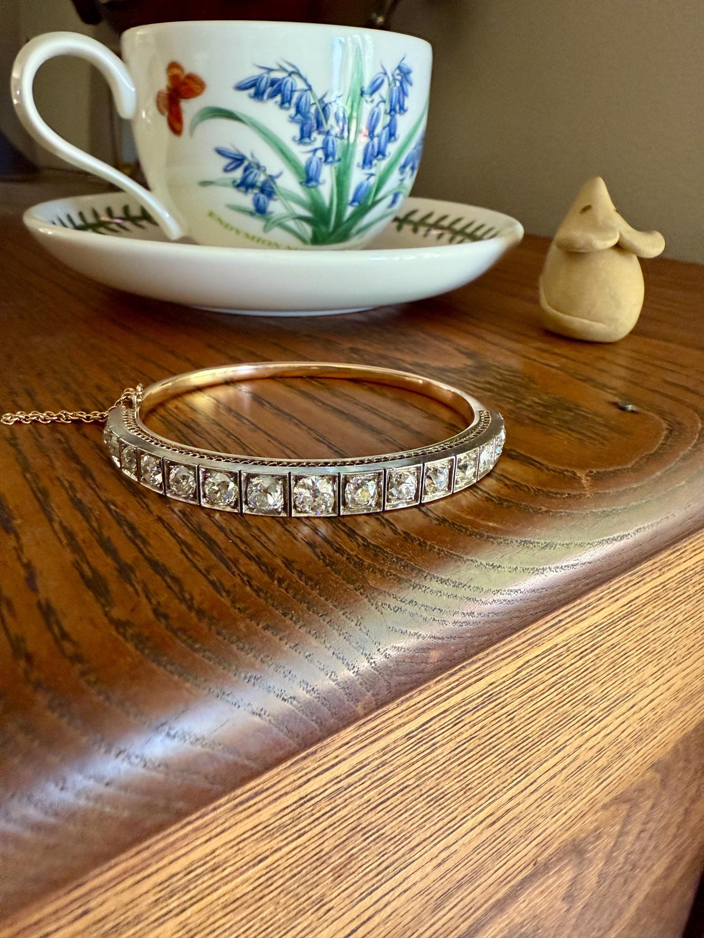 Antique 6.5 CARAT Old Mine Cut DIAMOND Hinged Bangle Line Bracelet 18k Gold Silver Top Edwardian Victorian Wriststack 6.5Ctw OMC Stacker