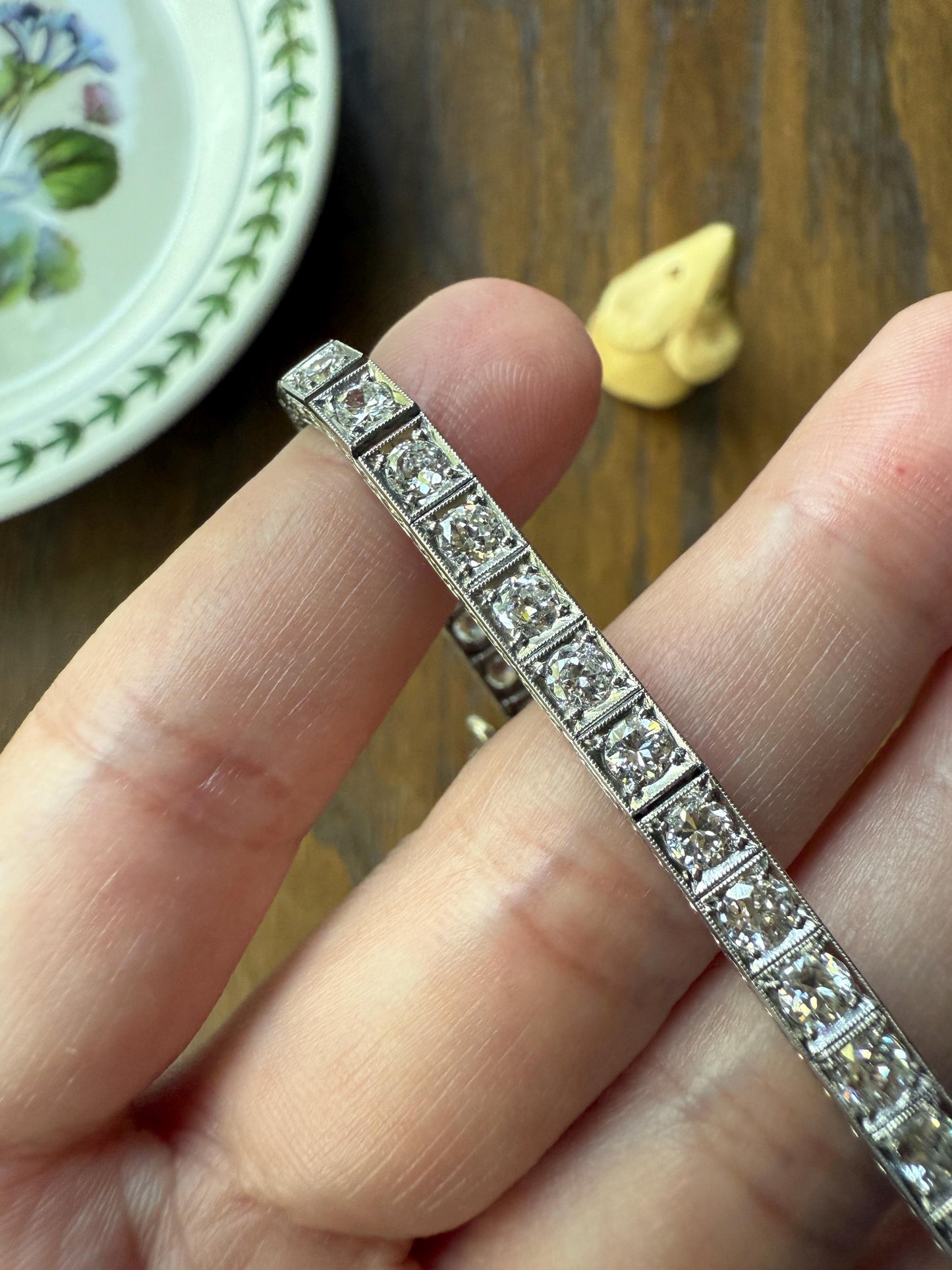 Art Deco 6.25 CARAT 39 Transitional Cut DIAMOND Line Riviera Tennis Bracelet Platinum French Vintage Eternity Square Riviere Wriststack