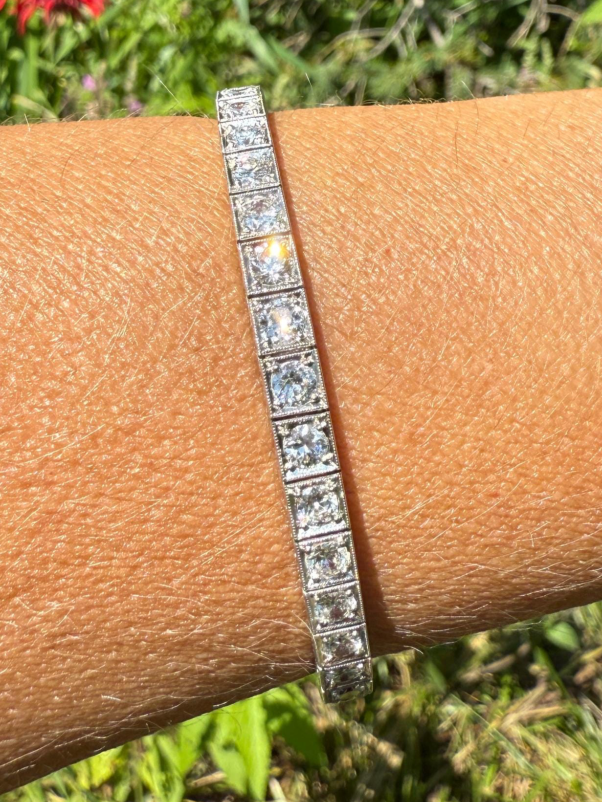 Art Deco 6.25 CARAT 39 Transitional Cut DIAMOND Line Riviera Tennis Bracelet Platinum French Vintage Eternity Square Riviere