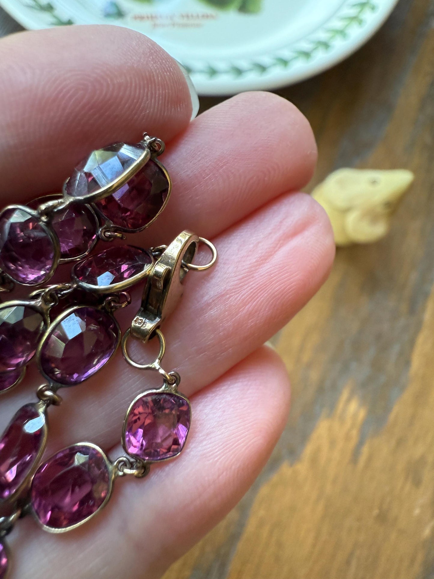Antique 36 GARNET Riviera Station Chain 10k GOLD Berry Purple Pink Chunky Lariat Y Necklace Romantic Gift Neckmess Neckstack Collar
